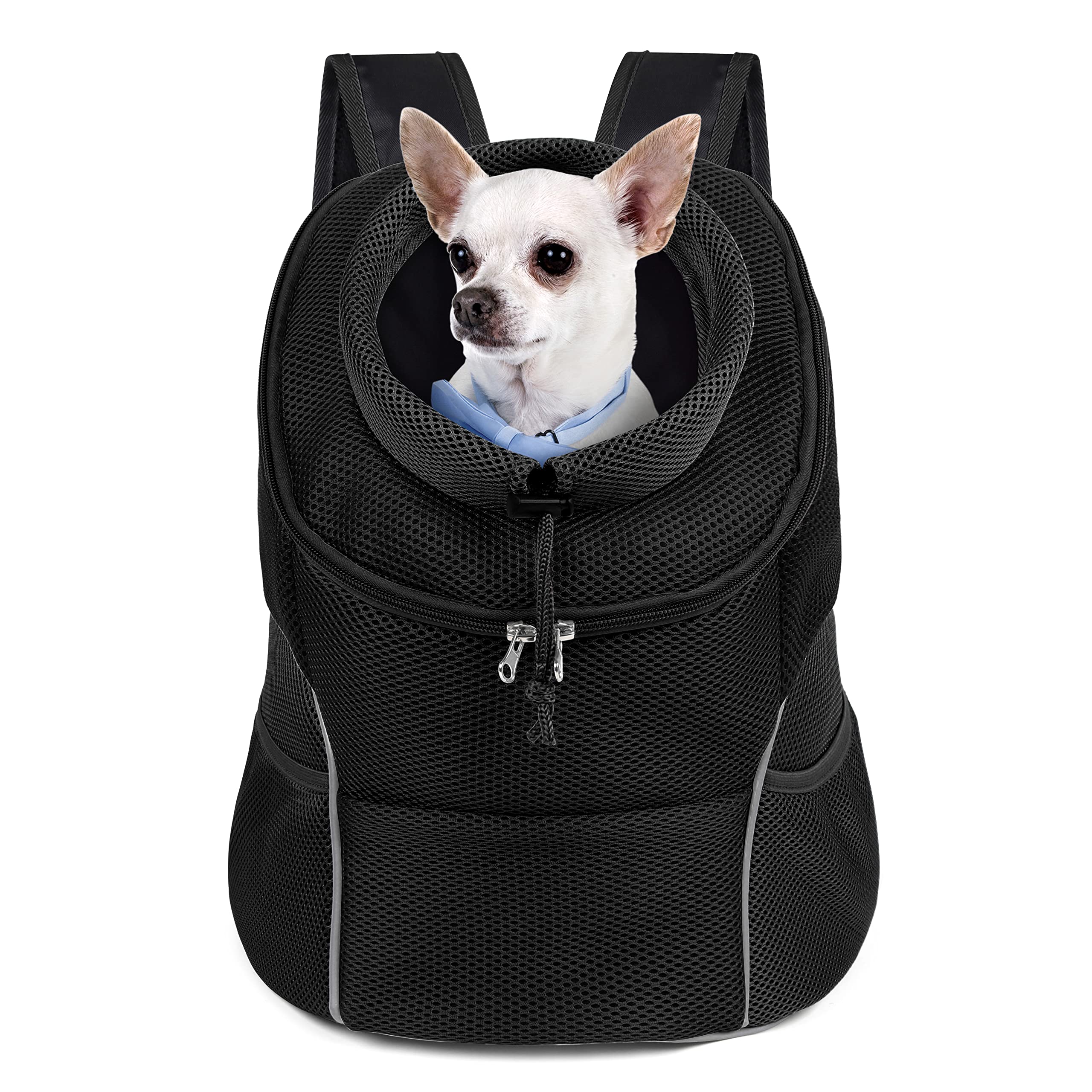 Woyyho Pet Dog Carrier Backpack Puppy Dog Travel Carrier Front Pack Breathable Head-Out Backpack Carrier For Small Dogs Cats Rabbits (L (Up To 14 Lbs), All Black)