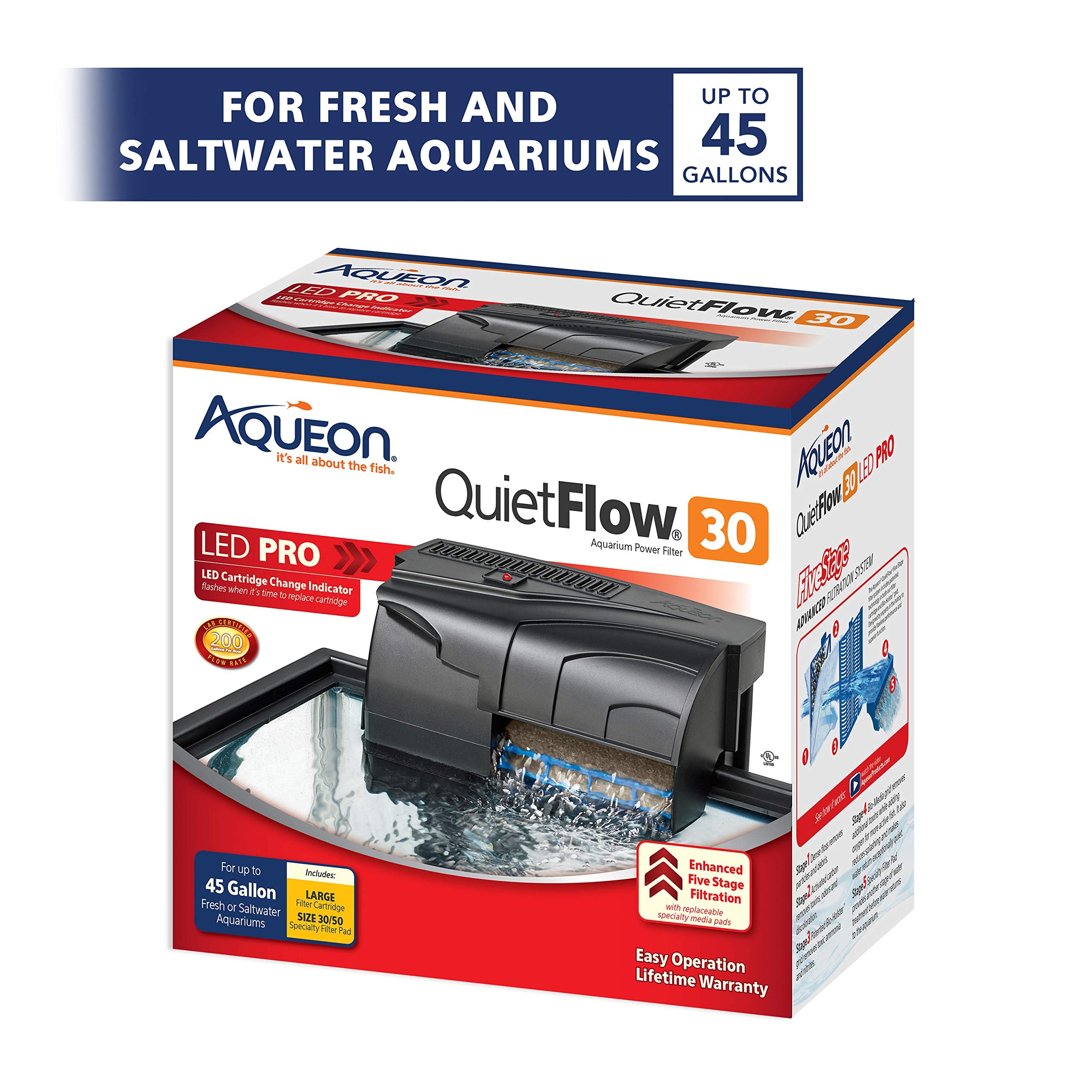 Aqueon Quietflow 30 Led Pro Aquarium Fish Tank Power Filter For Up To 45 Gallon Aquariums