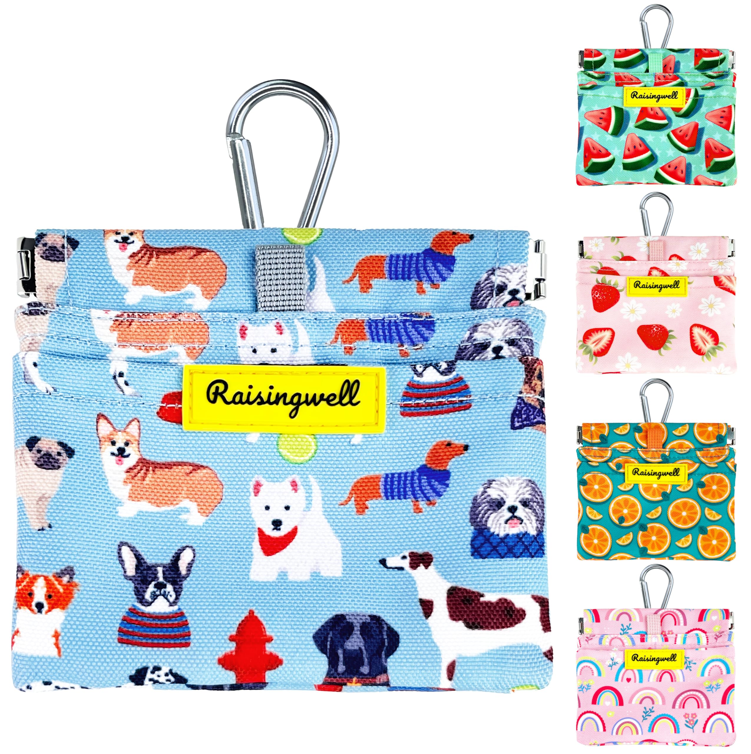 Dog Treat Pouch,Cotton Pocket Sized Training Holder, Hand Free Walking Funny Bag with Carabiner, Self-Closing Pet Feed Snack Rew