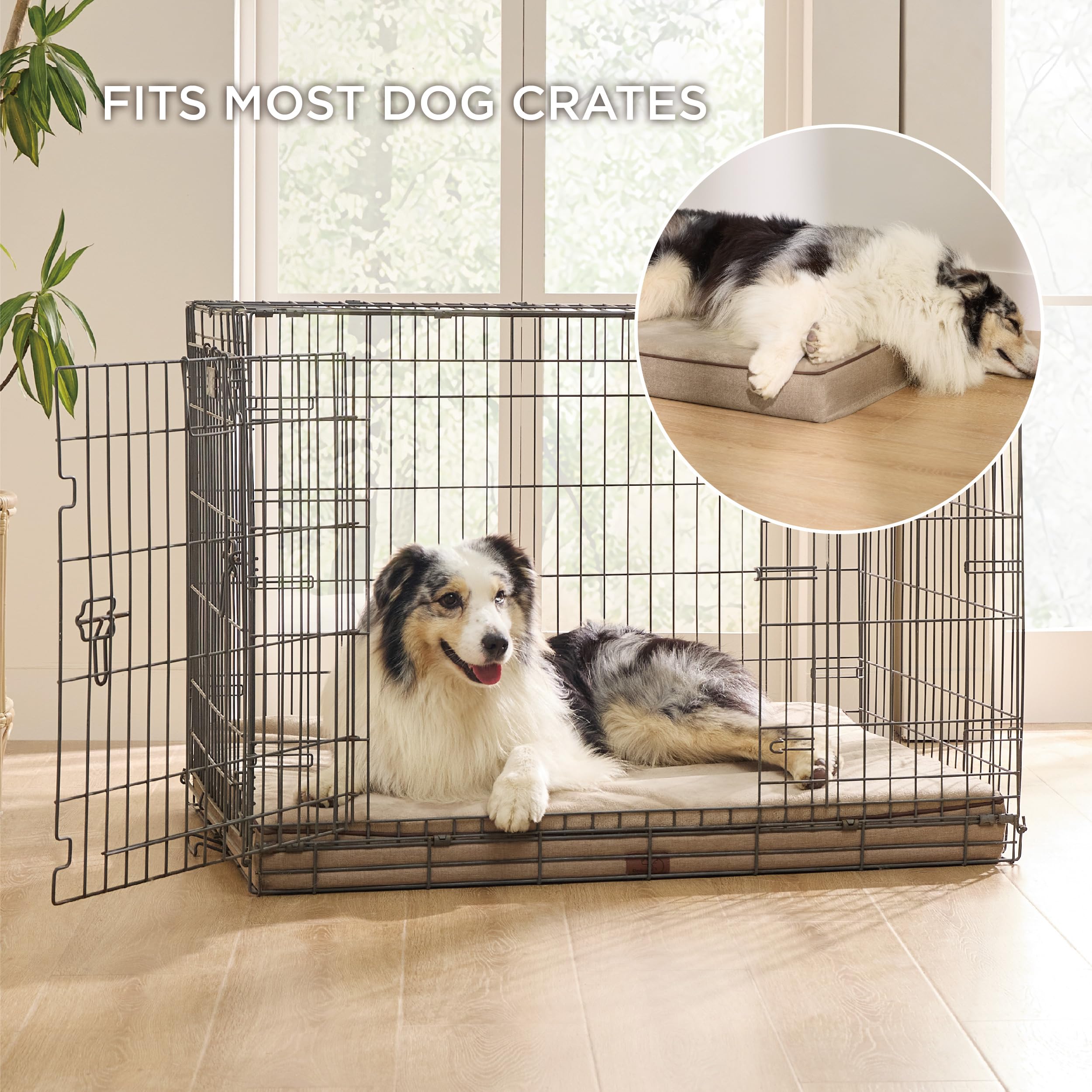 Bedsure Memory Foam Dog Bed For Extra Large Dogs - Orthopedic Waterproof Pet Mat For Crate With Removable Washable Cover And Nonskid Bottom - Water-Resistant Plush Flannel Fleece Top Pet Bed, Khaki