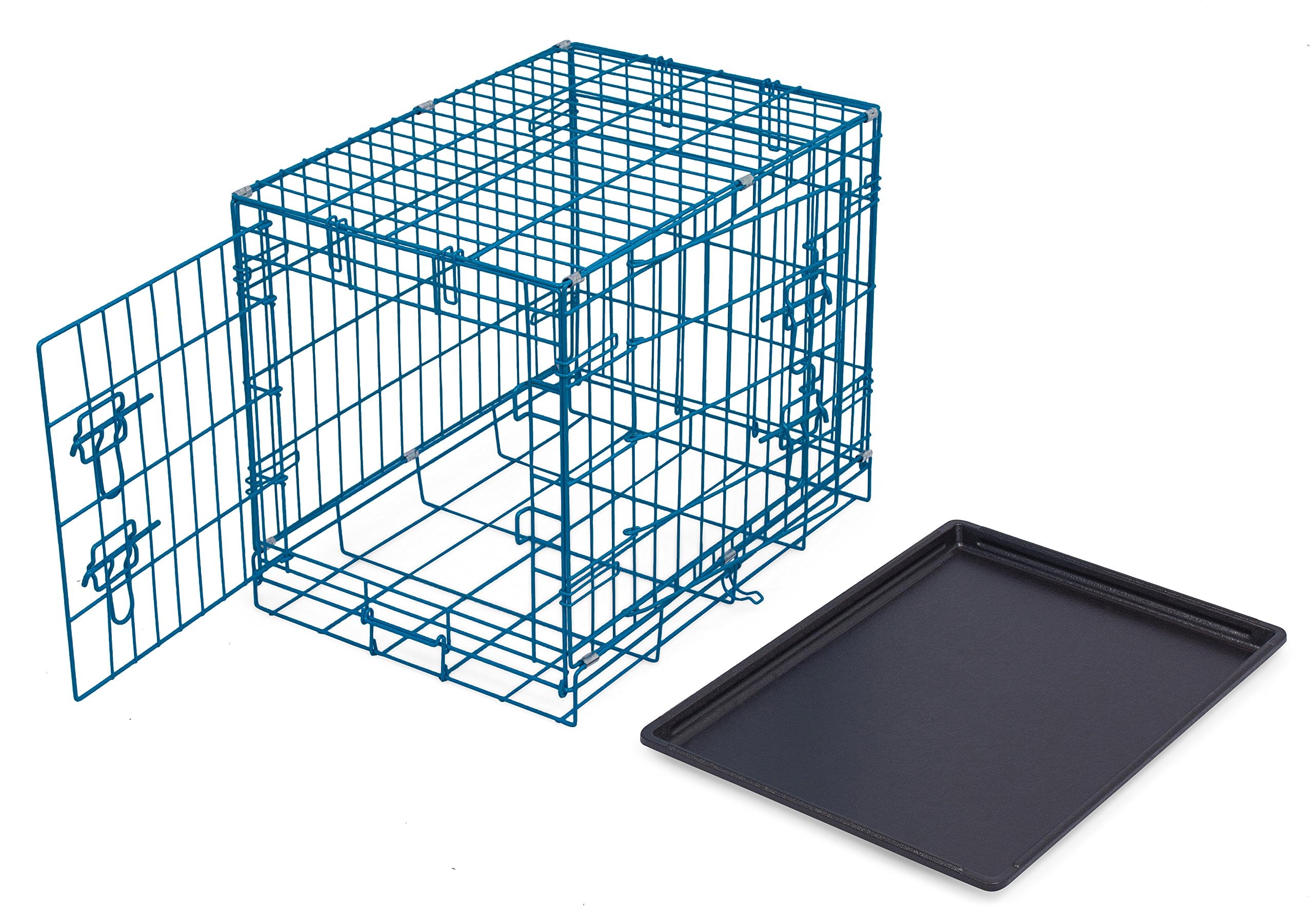Internet'S Best Double Door Steel Crates Collapsible And Foldable Wire Dog Kennel, 24 Inch (Small), Blue