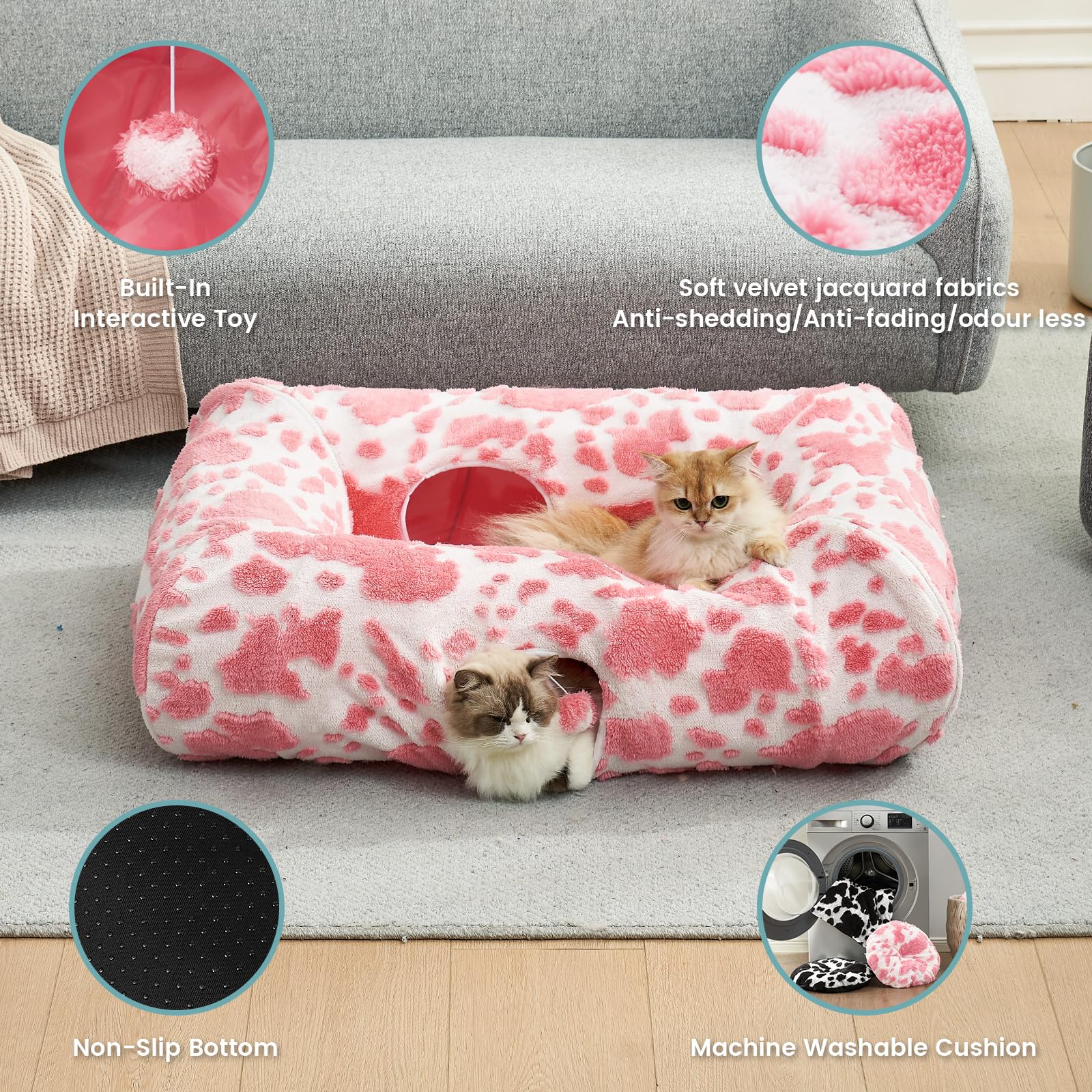 Cozy Kiss Cat Tunnel Bed For Indoor Cats, Foldable Cute Cat Donut Tunnel With Washable Cushion, Kitten Toys For Indoor Cats Pupp