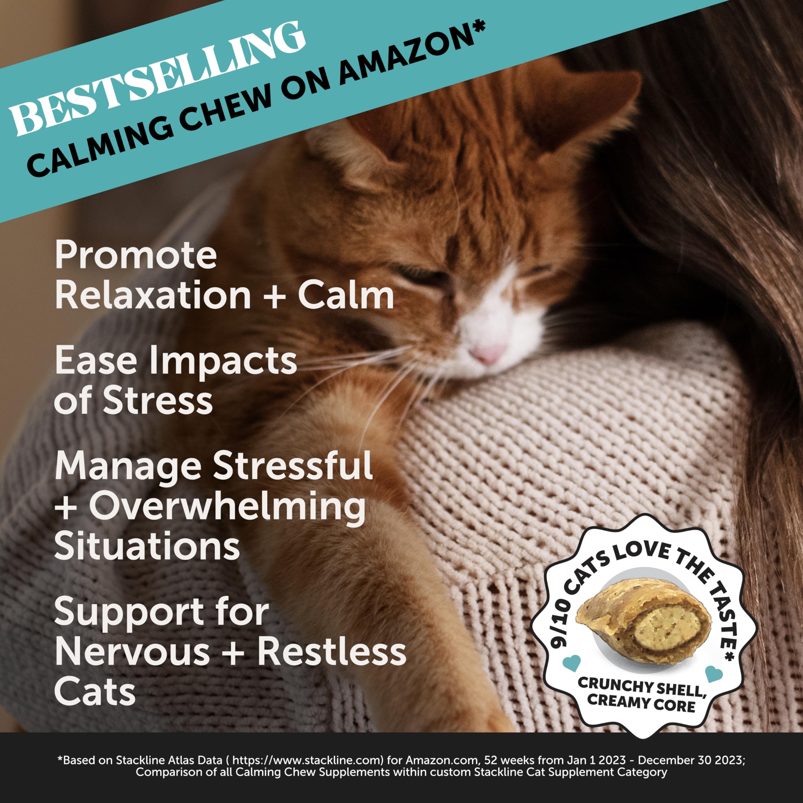 Pet Honesty Calming Chews for Cats - Cat Anxiety Relief + Helps Reduce Stress - Behavioral Support & Promotes Relaxation for Tra