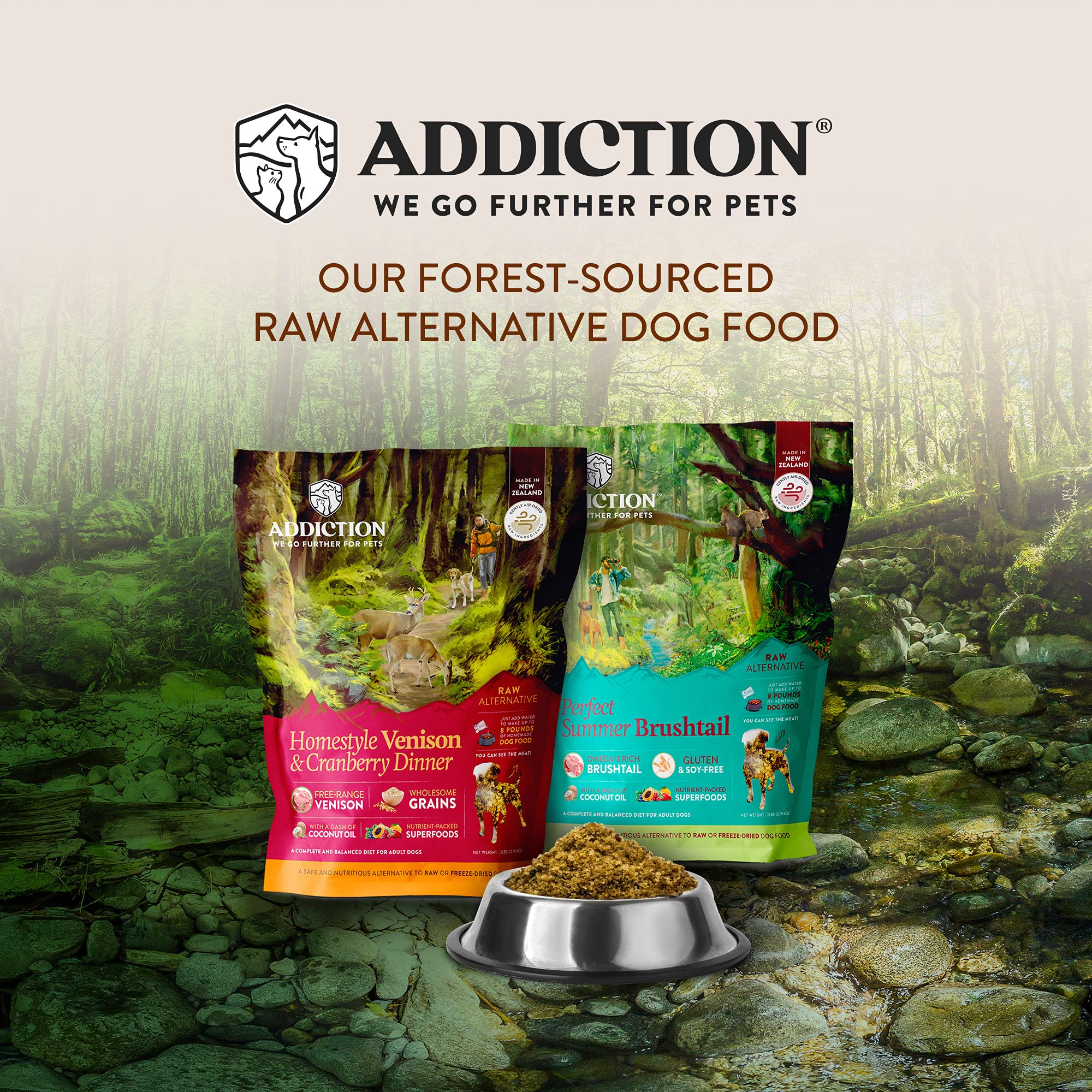 Addiction Homestyle Venison & Cranberry Dinner Raw Alternative Dog Food - Gently Air-Dried Complete Meal or Dog Food Topper for
