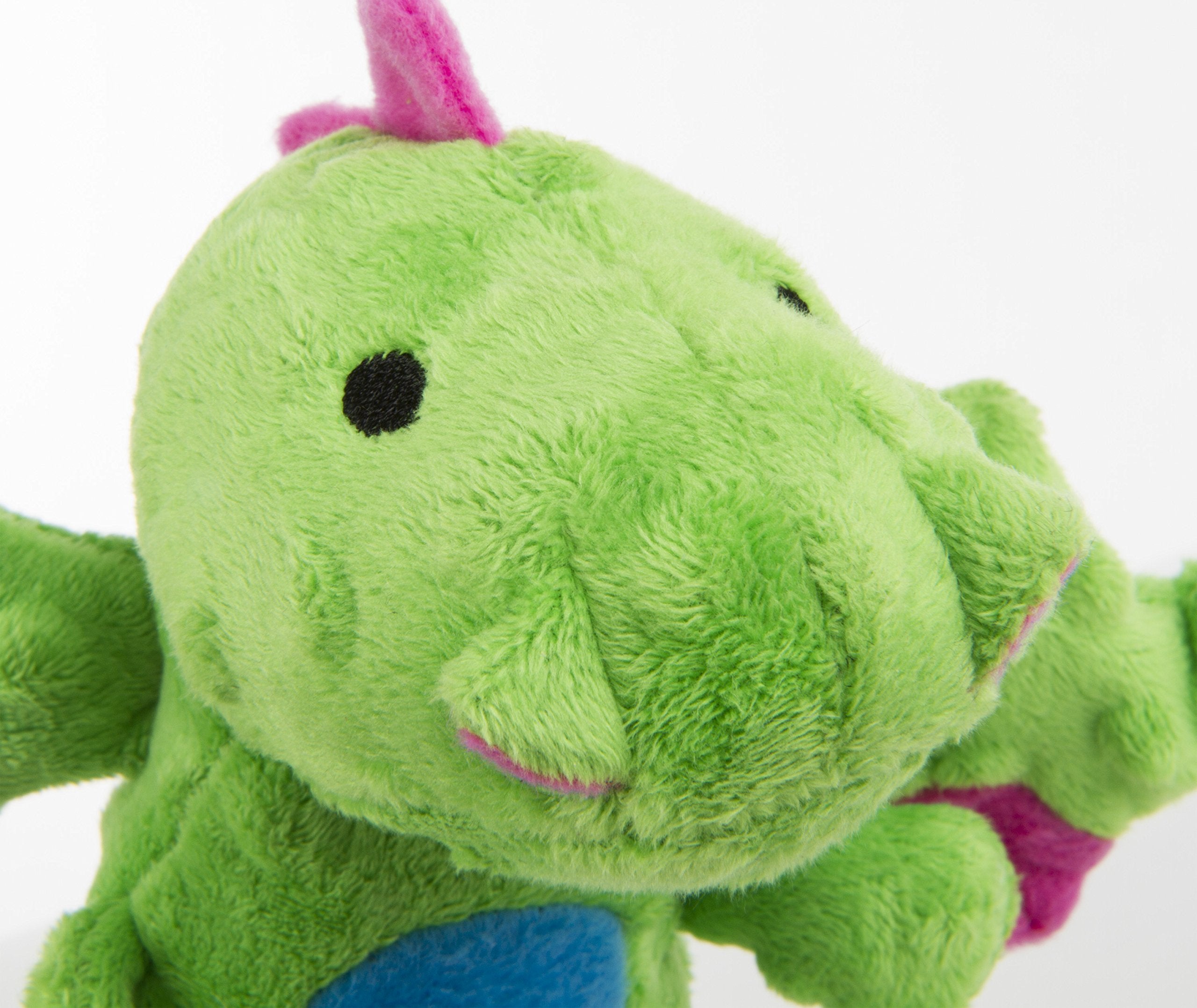 goDog Squeaky Plush Dog Toy, Chew Guard Technology, Large, Green, Bubble Plush Skinny Dragon
