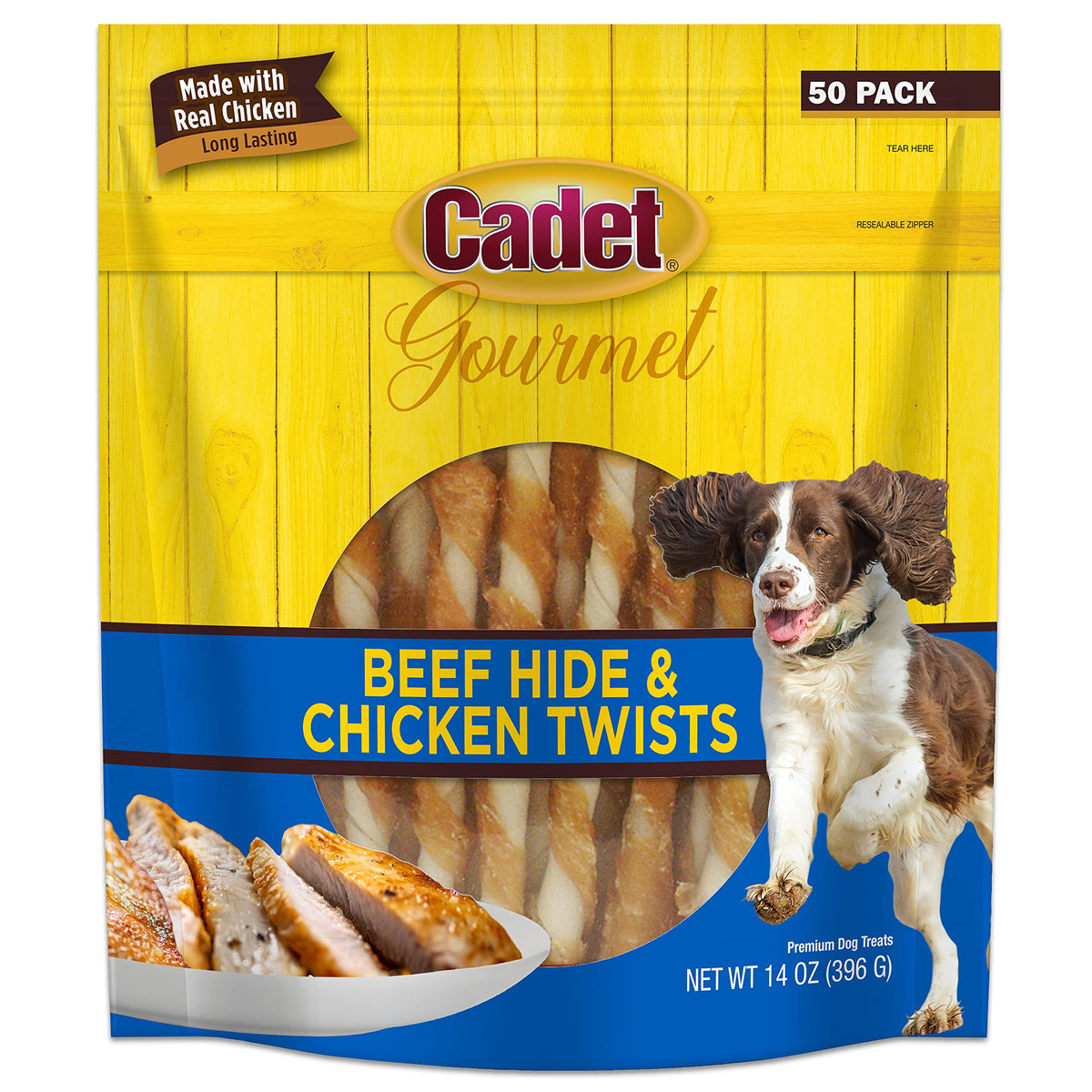 Cadet Gourmet 5-Inch Beef Hide Twist Chew Sticks, Long-Lasting And Natural Rawhide Chews For Dogs, Inspected & Tested In Usa, Ch