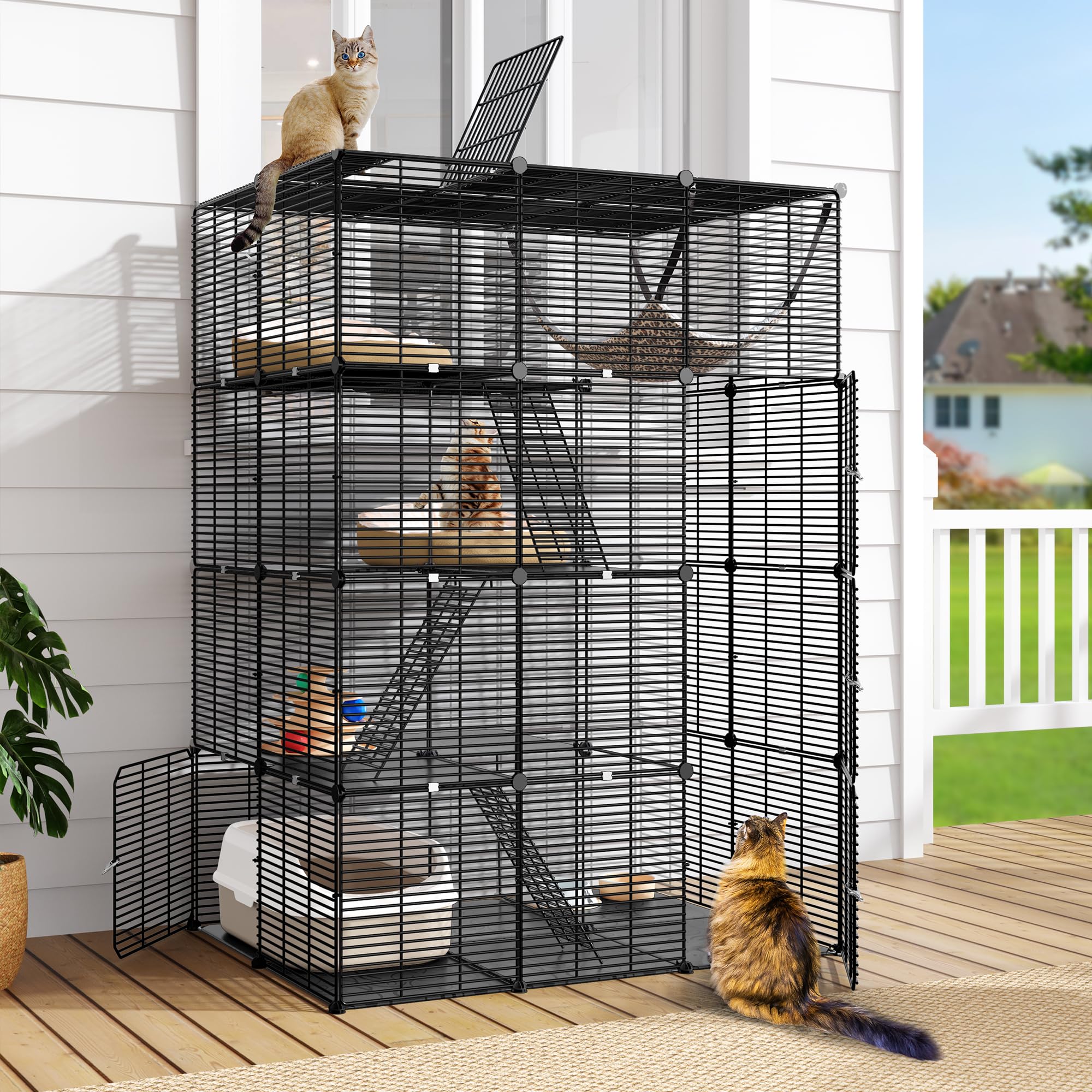 DWVO Large Indoor Metal Cat Cage: 4 Tier DIY Pet Playpen with Hammock for Puppy Rabbit Bunny Chinchilla Squirrel Ferret