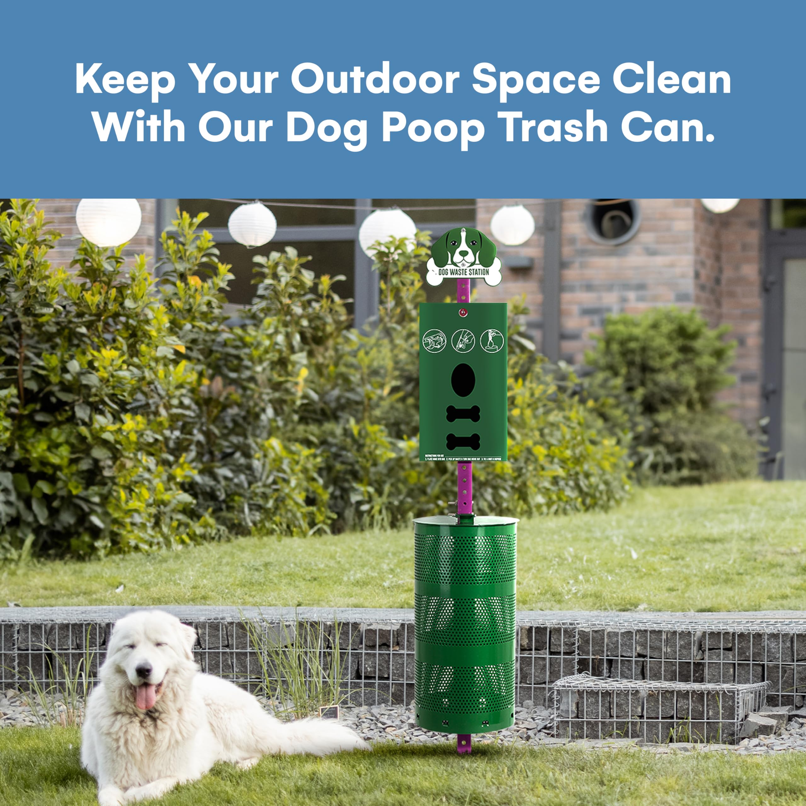 Flybold Dog Waste Station - Outdoor Dog Poop Trash Can With Poop Bag Dispenser - 400 Roll Bags, 200 Pull Bags, 50 Can Liners - P