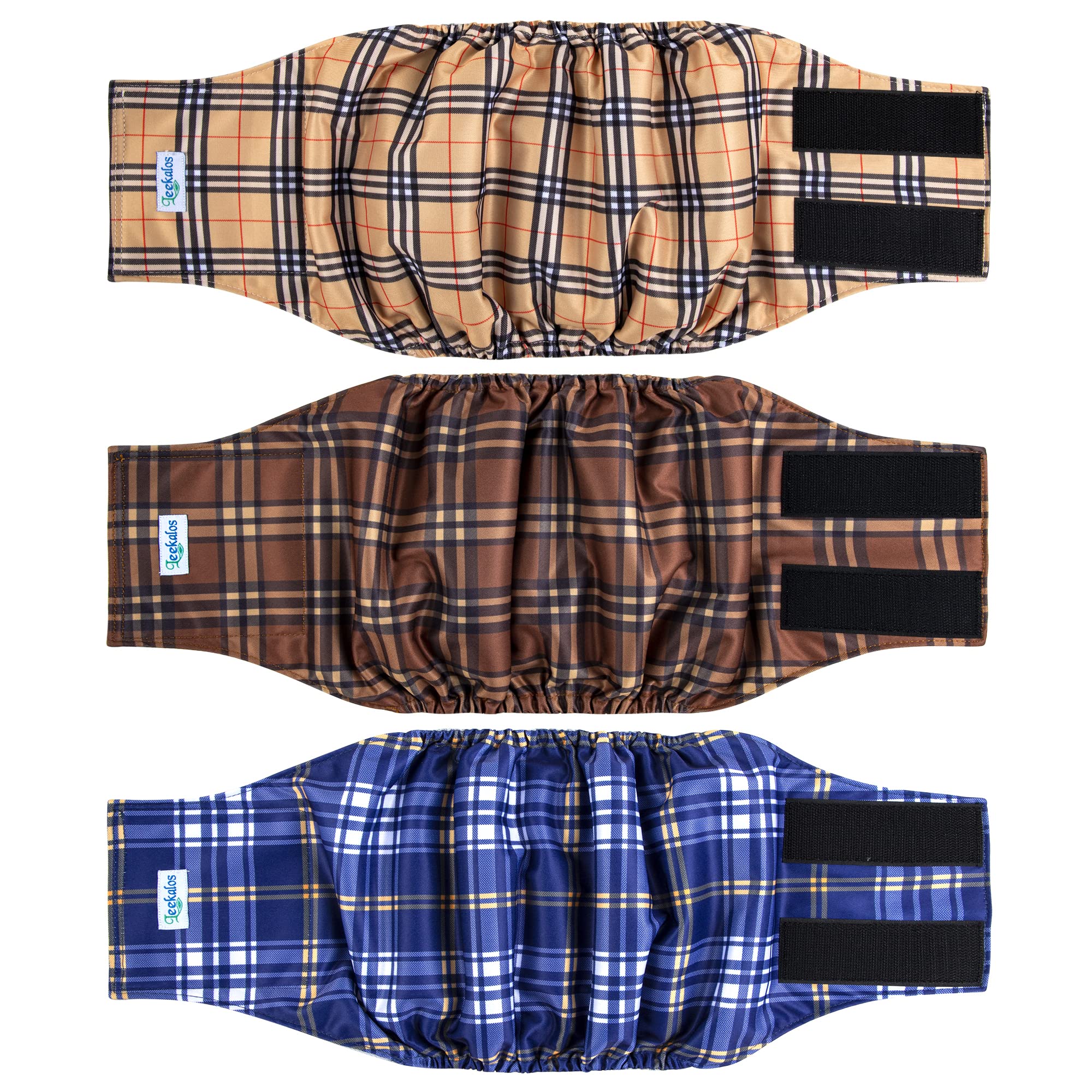 Leekalos Male Dog Diapers (3 Pack), High Absorbing Dog Belly Bands for Male Dogs, Washable Reusable Dog Male Wraps (Plaid, Small