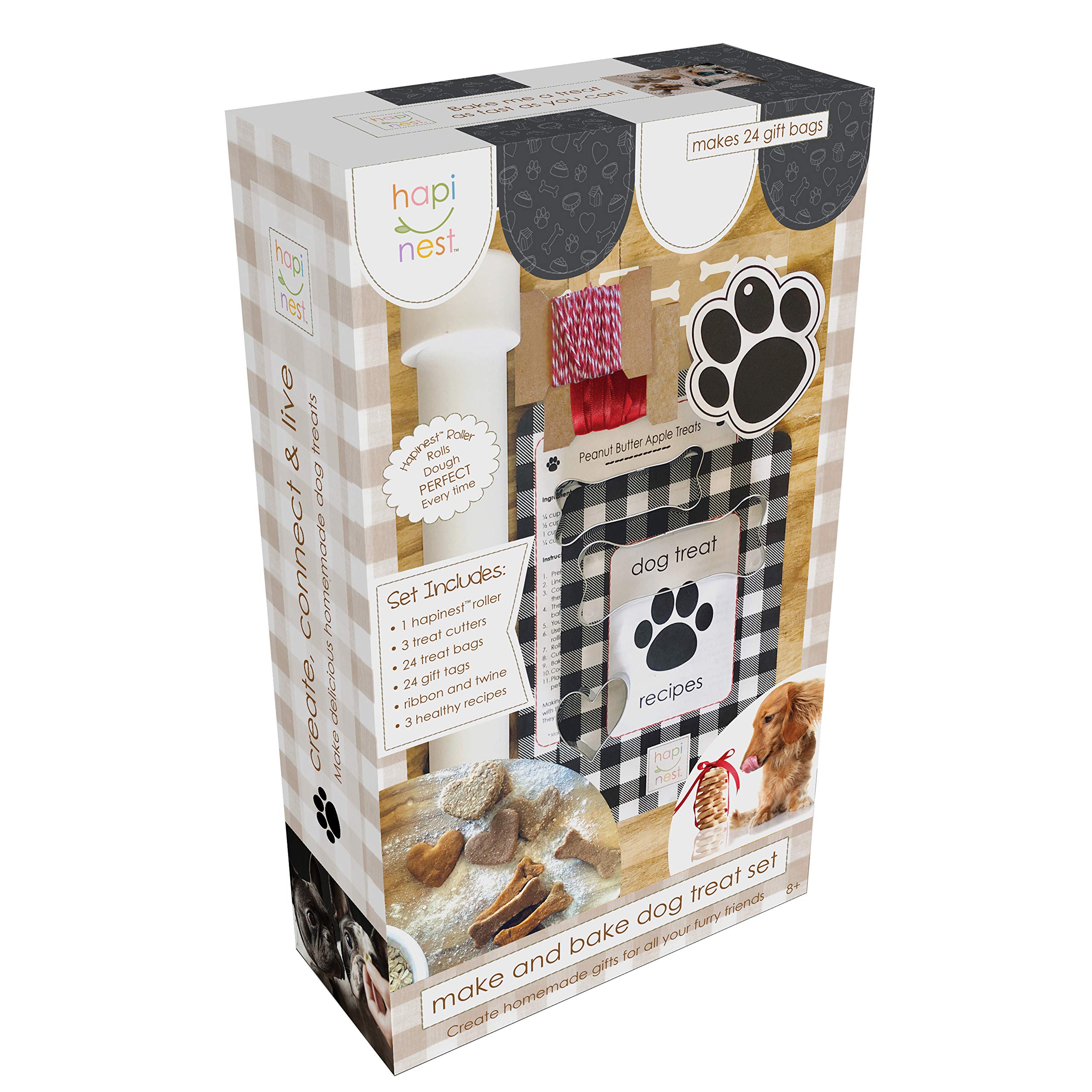 Hapinest Make Your Own Homemade Dog Treats Kit, Dog Treat Maker, Dog Cookie Cutters, 24 Gift Bags & Tags, Dog Biscuit Roller & 3