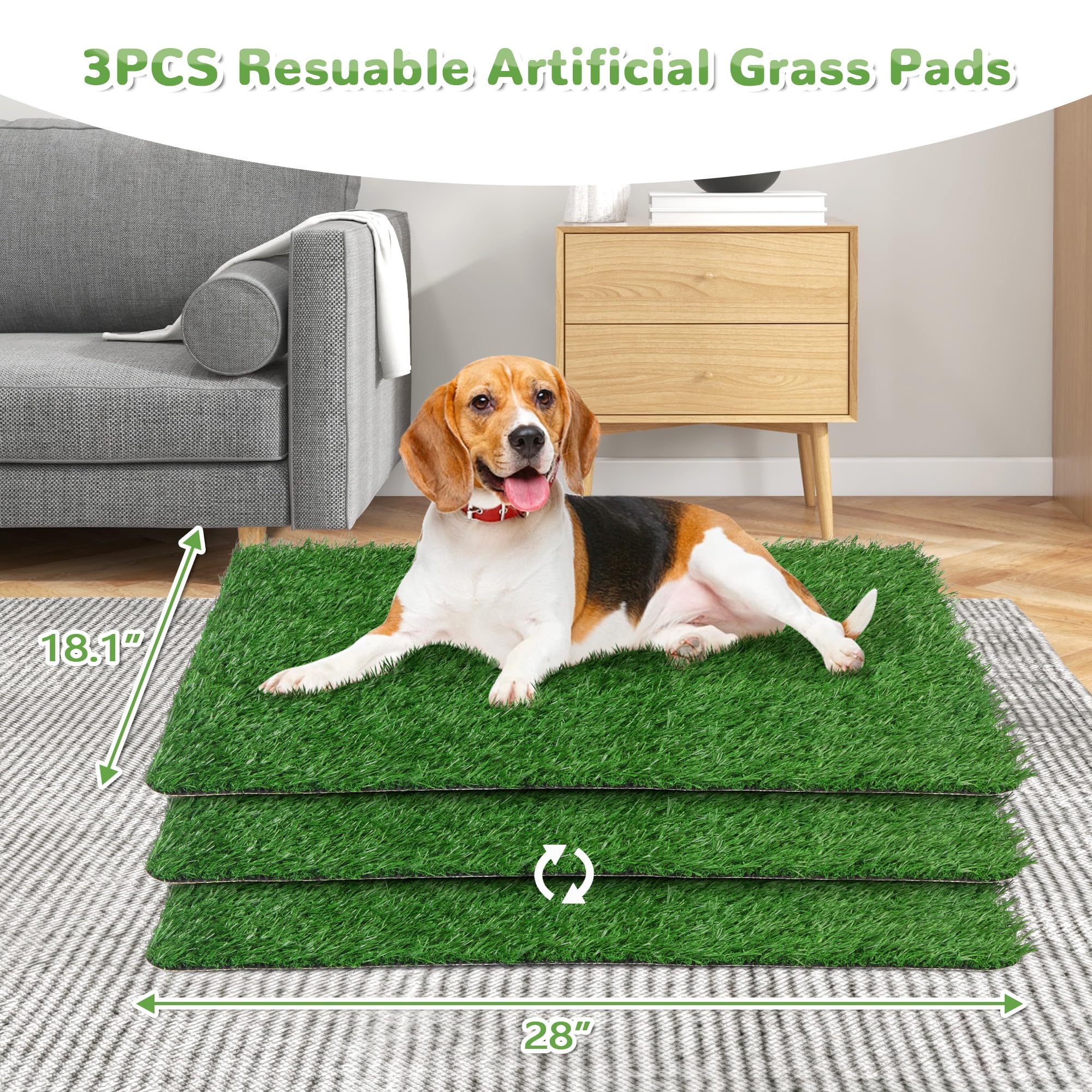 Generic 30'' X 20'' Dog Grass Pad With Tray, 3-Piece Washable Artificial Grass Pee Pad For Dogs, Large Indoor/Outdoor Pet Toilet