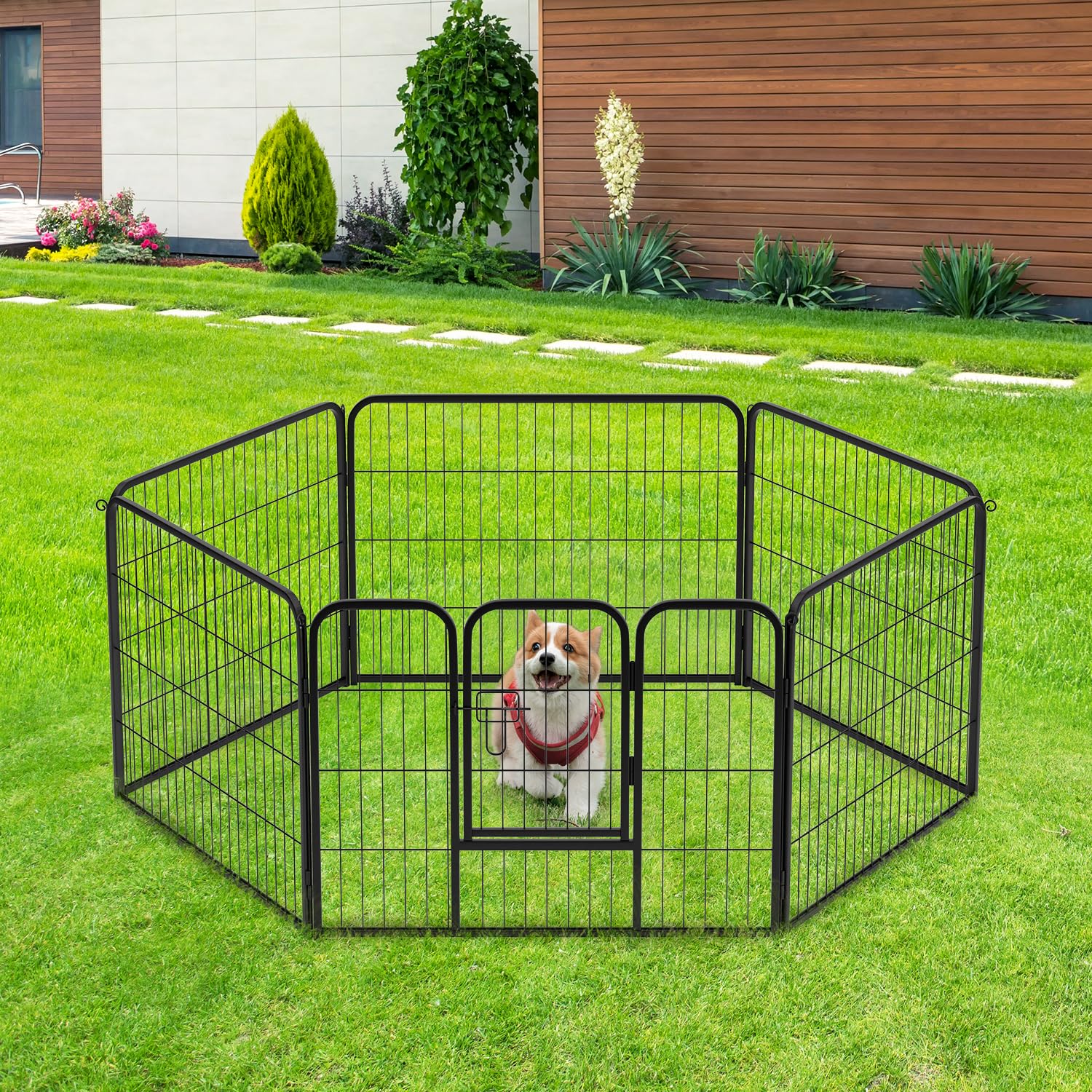Bestpet Dog Playpen Indoor 24 Inch Height 6 Panels Dog Pen For Small And Medium Dogs, Exercise Pen Pet Dog Fence With Doors Pet