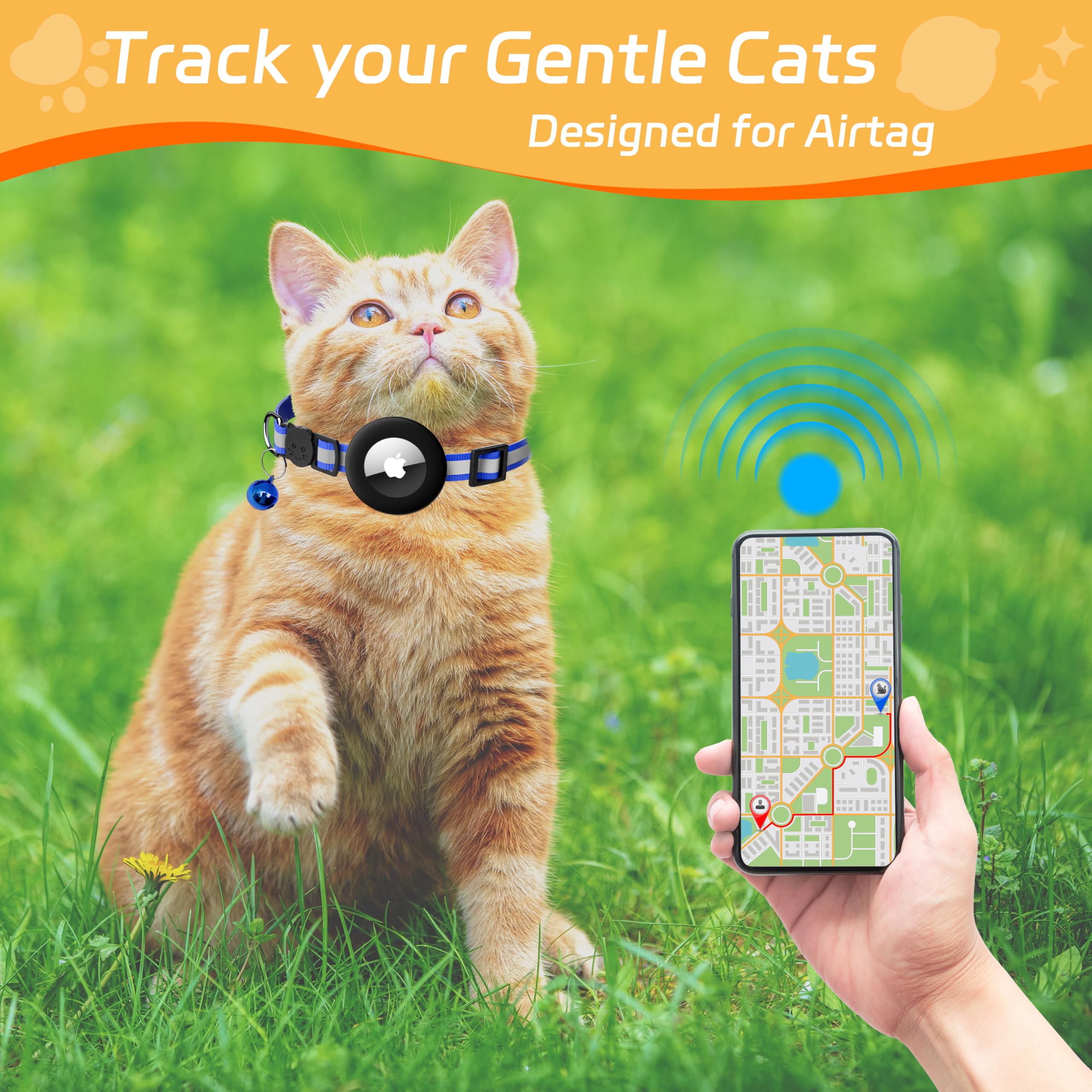Seyezo Cat Collar With Air Tag Holder, Reflective Kitten Collar With Bell, Breakaway Airtag Cat Collar For Boys Girls Cats, Gps
