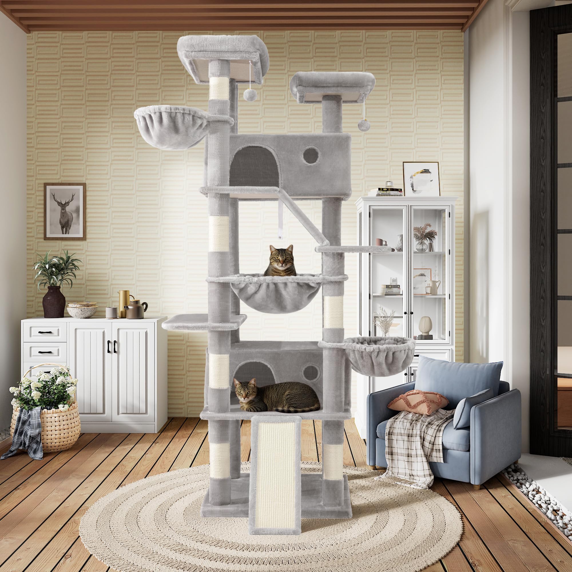 Sha Cerlin 81In Multi-Level Tall Cat Tree Tower For Indoor Kitties/Larger Cat Condo Furniture With Hammock/Cozy Pussycat Perches