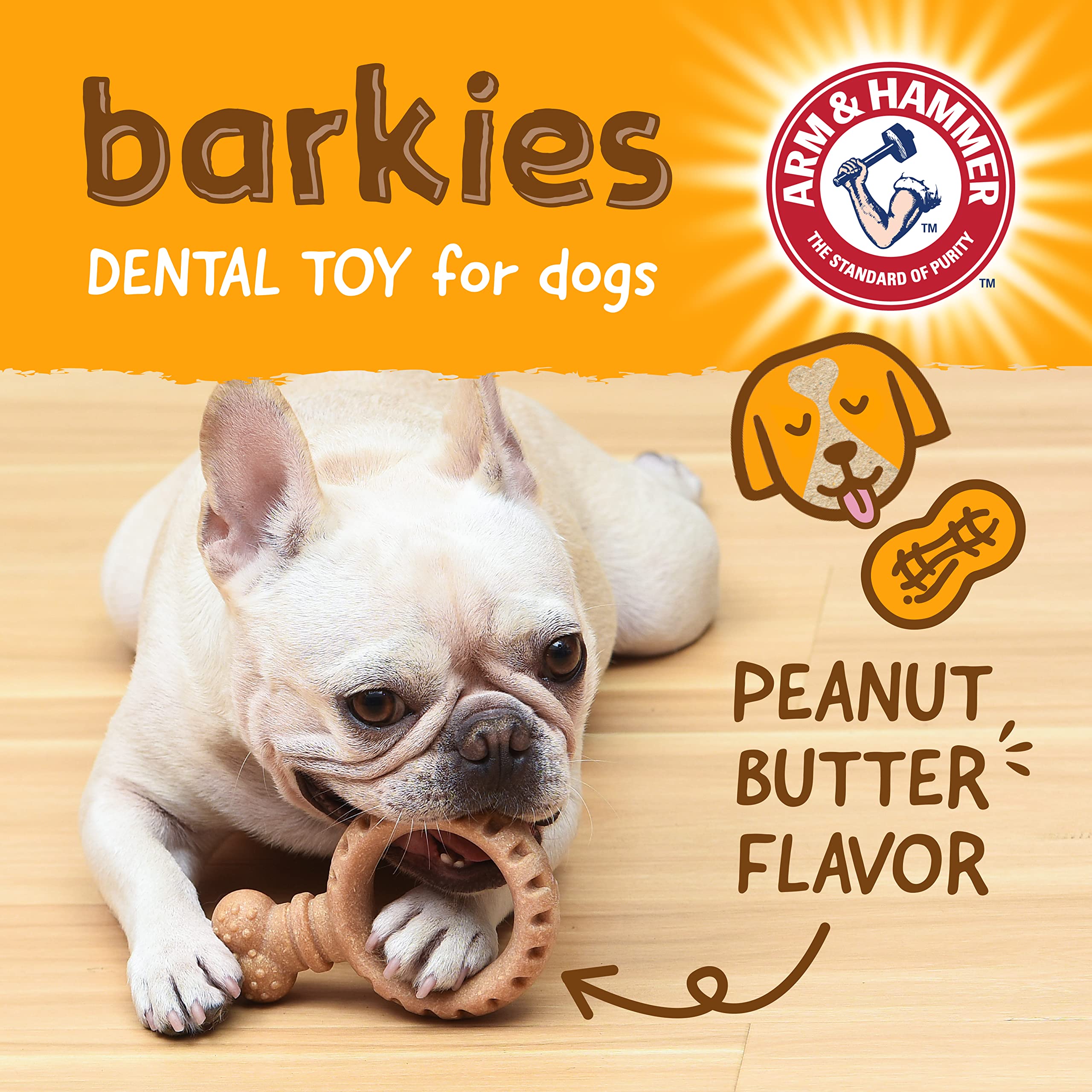 Arm & Hammer for Pets Barkies Ring Compressed Wood Collection, 5.5 Inch Peanut Butter Flavored Wood Blend Chew Toy for Dogs | Fa