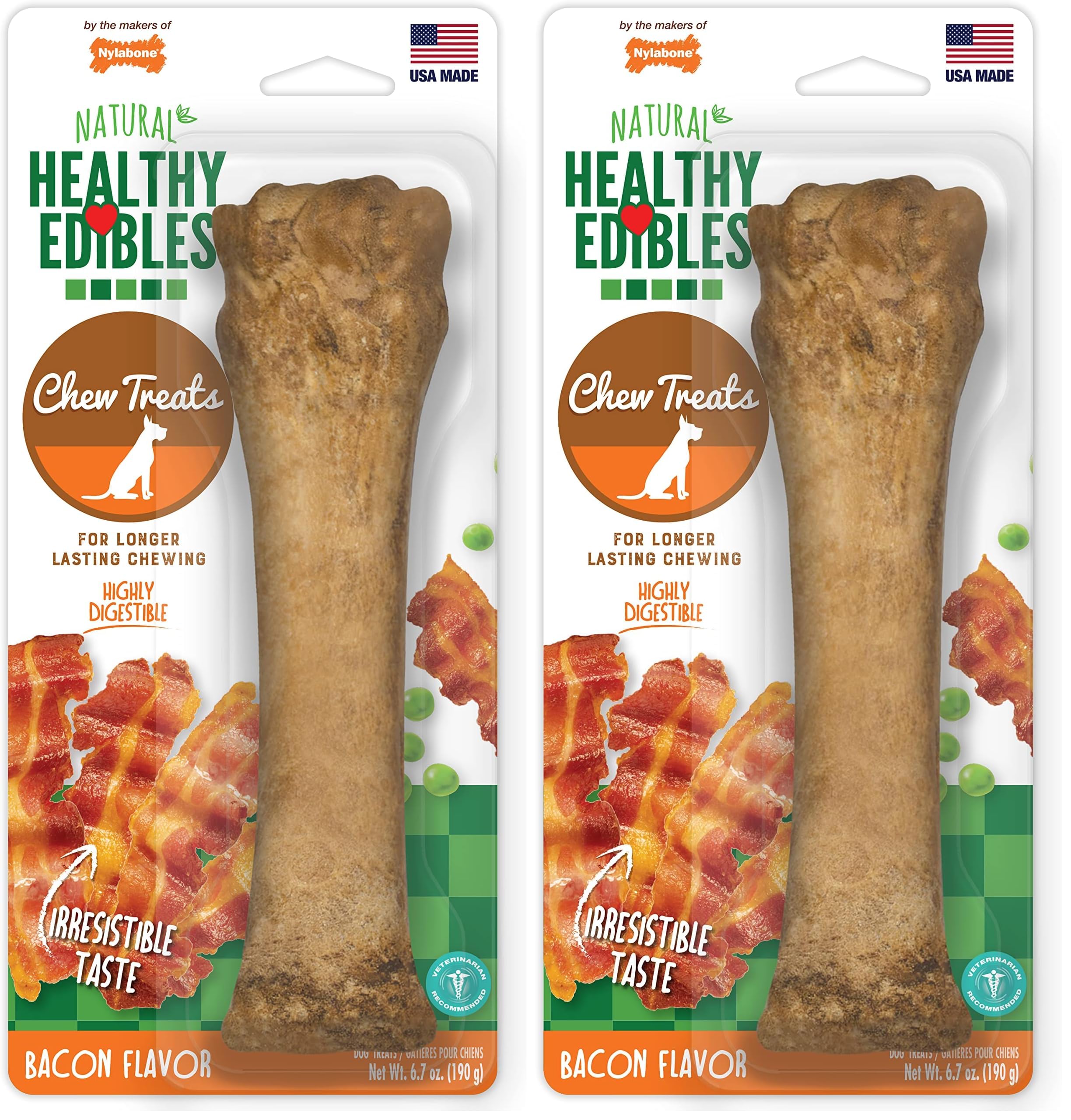 Nylabone Healthy Edibles Natural Dog Chews Long Lasting Bacon Flavor Treats for Dogs, X-Large/Souper (1 Count) (Pack of 2)