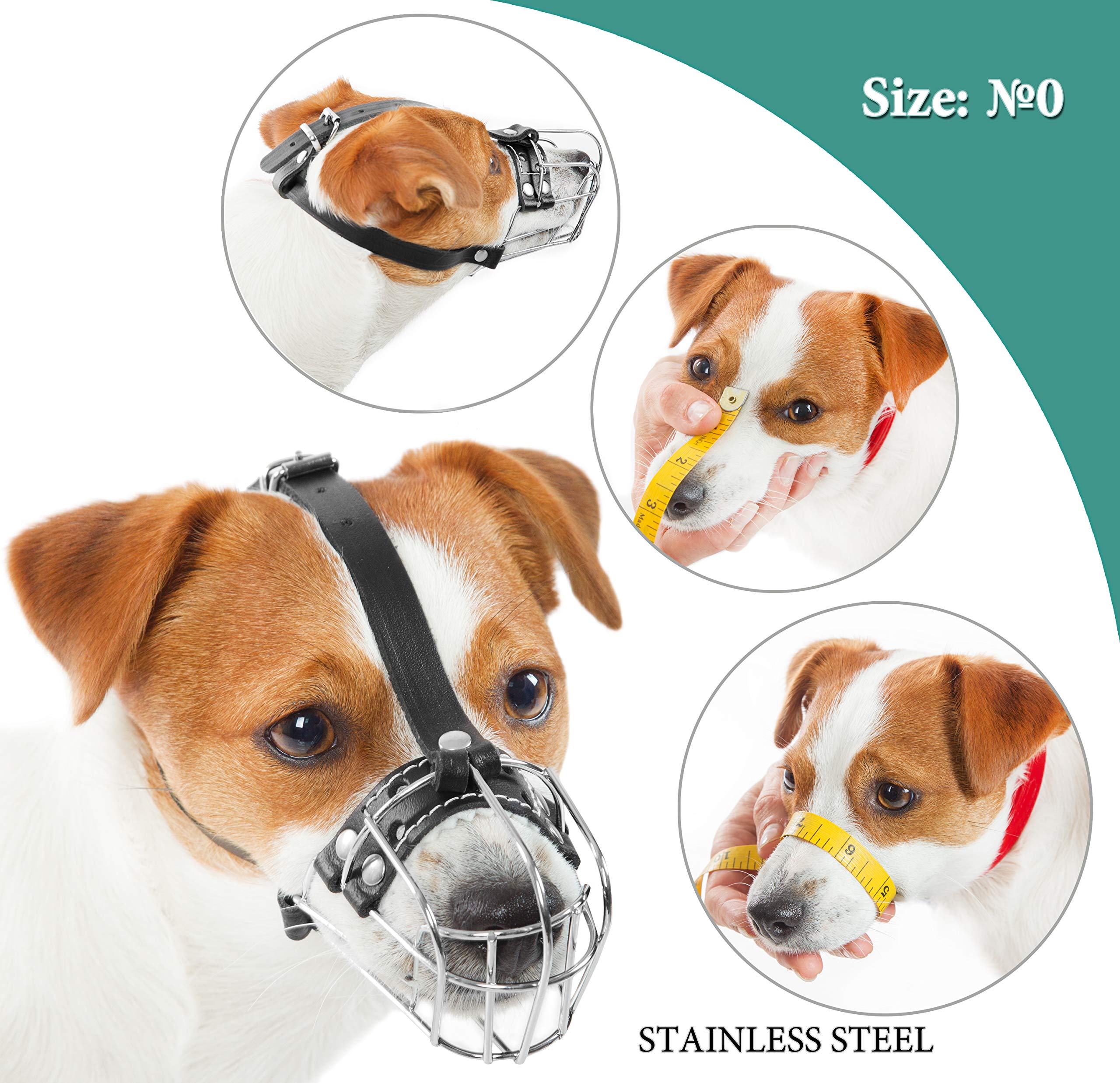 Dog Chrome Metal Muzzles Wire Basket Adjustable Leather Straps (?0) Circumference Is 5.9-6.2 In, Length Is 2.1-2.3 In