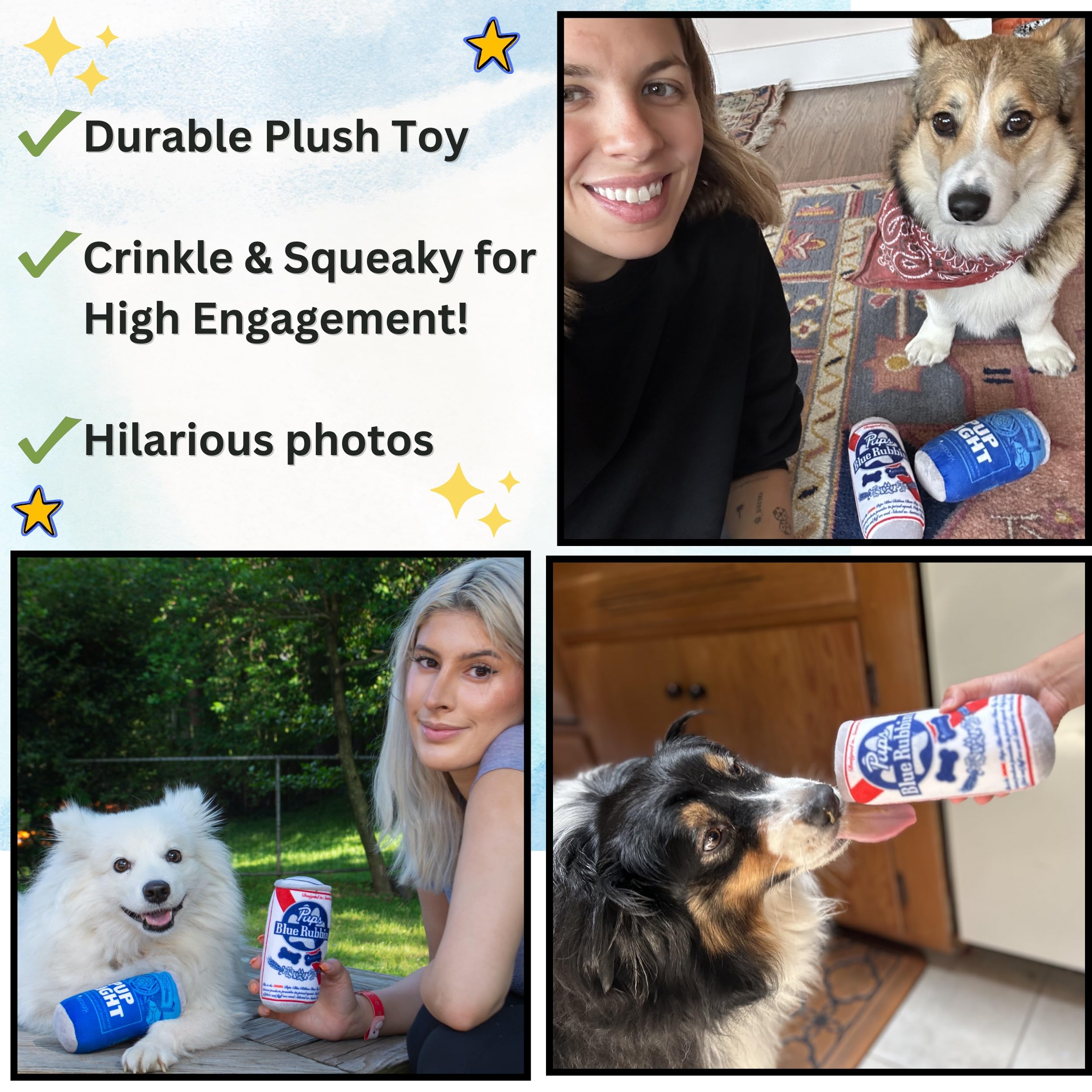 Nestpark Pup Light And Pups Blue Rubbin - Beer Dog Toys - Funny Dog Toys - Plush Squeaky Cute Dog Gifts For Dog Birthday - Cool Stuffed Parody Dog Toys (2 Pack) (Mix)