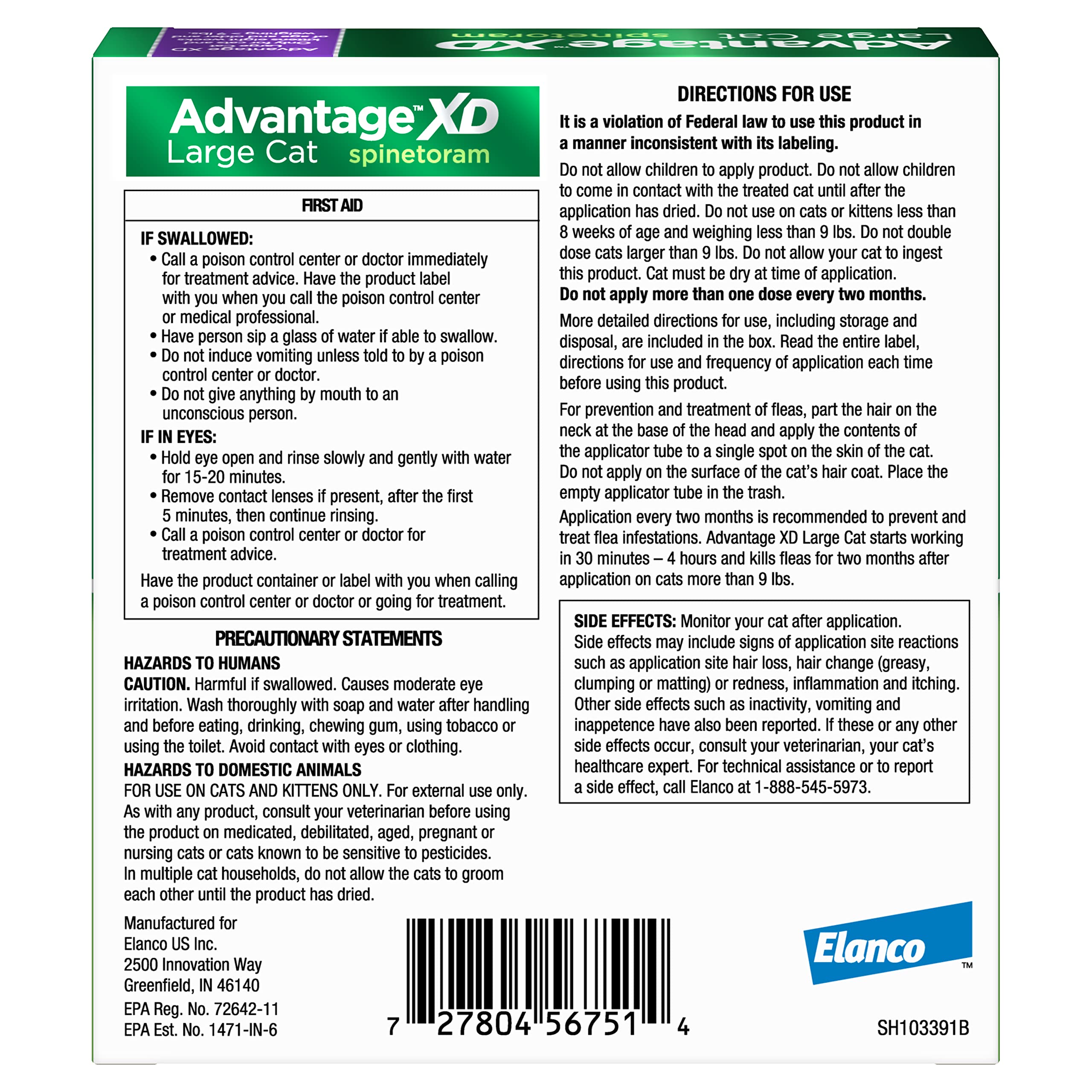 Advantage XD Large Cat Flea Prevention & Treatment For Cats over 9lbs. | 4-Topical Doses, 2-Months of Protection Per Dose