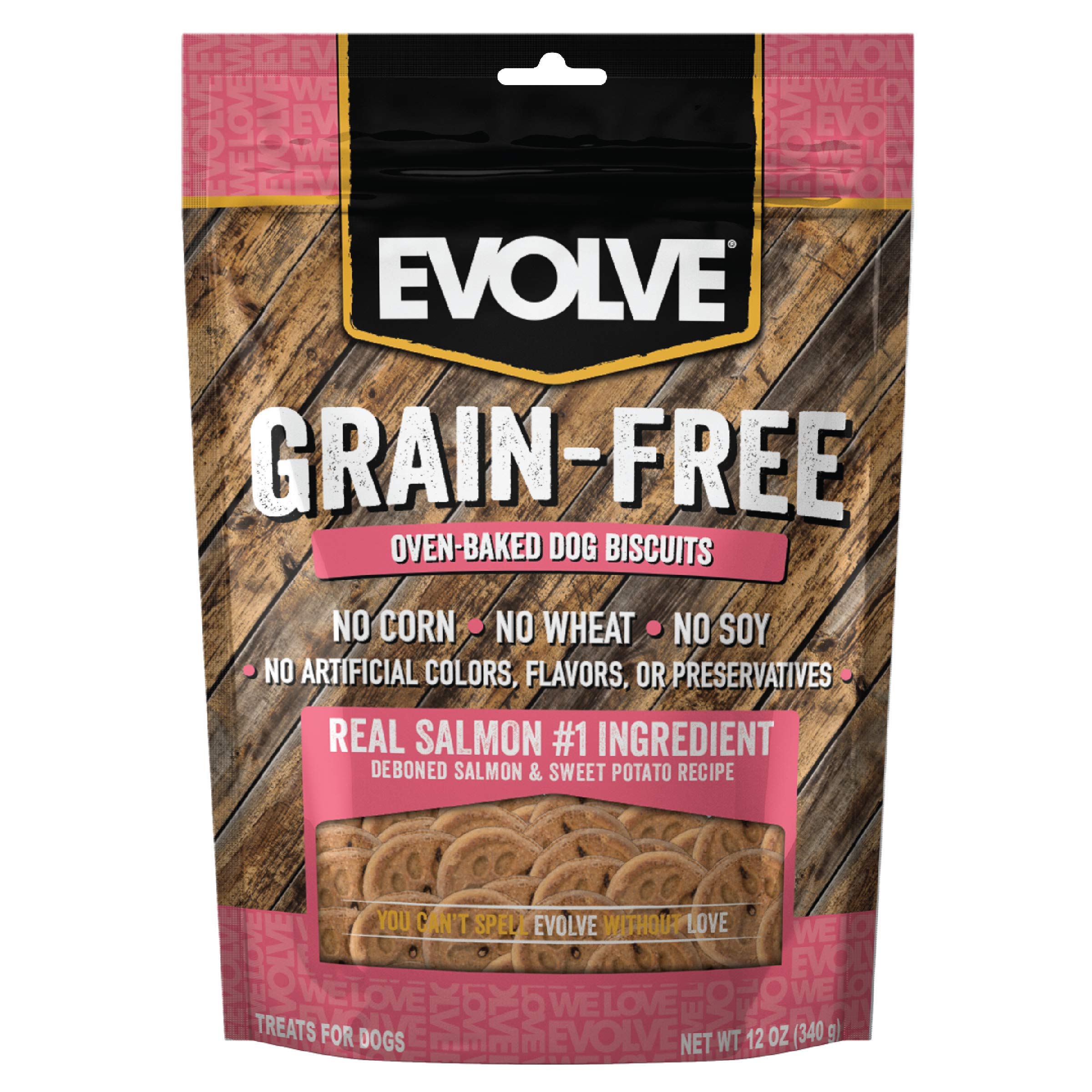 Evolve Pet Food Grain Free Deboned Salmon and Chickpea Dog Biscuits 12 Ounce (Pack of 1)