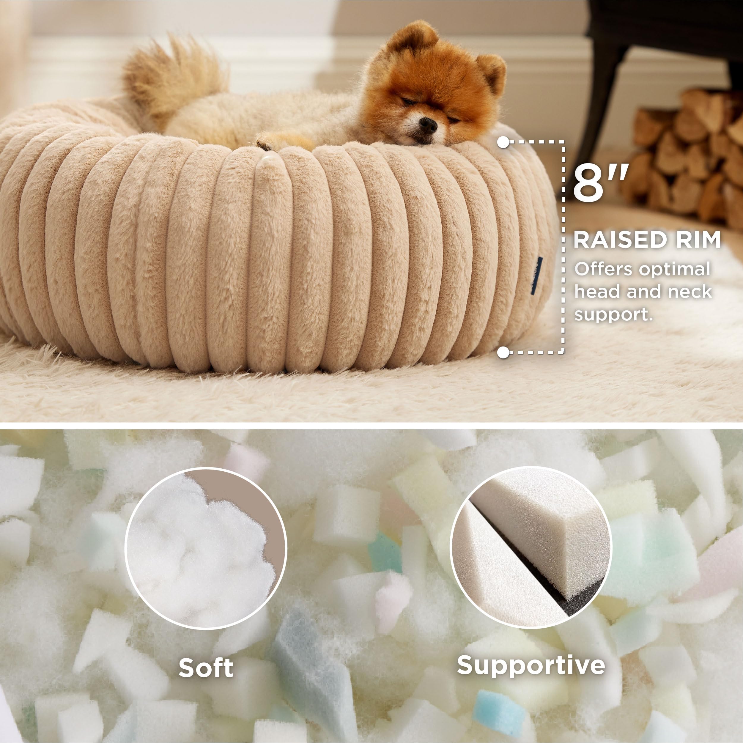 Bedsure Donut Small Dog Bed - Dog Beds For Small Dogs With Corduroy Fleece & Anti Slip Bottom, Round Faux Fur Pet Beds With Wash