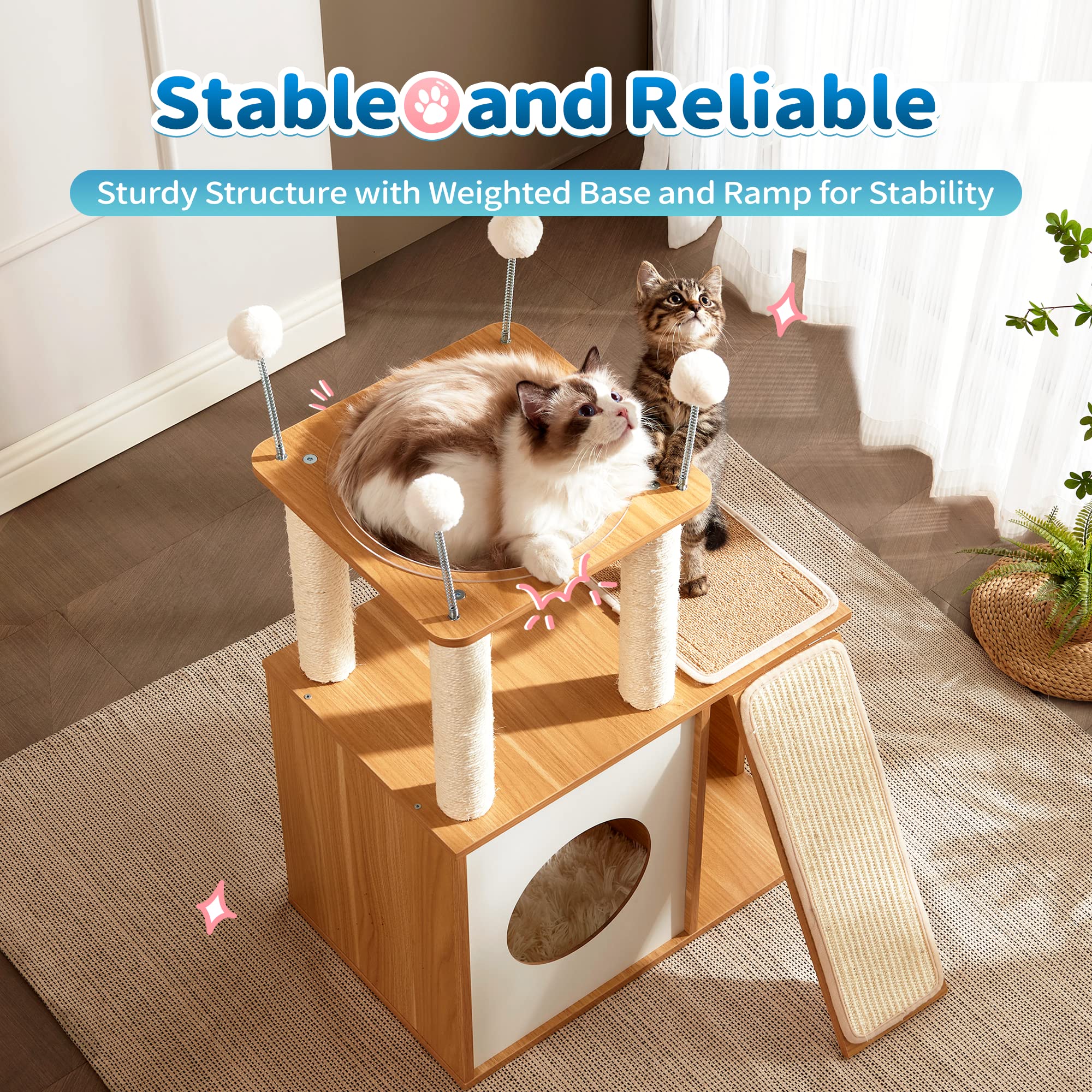 Made4Pets Cat Tree for Indoor Cats, Modern Cat Tower Tall for Large Cats Kitten, Wood Kitty Condo Climbing Furniture Heavy Duty,