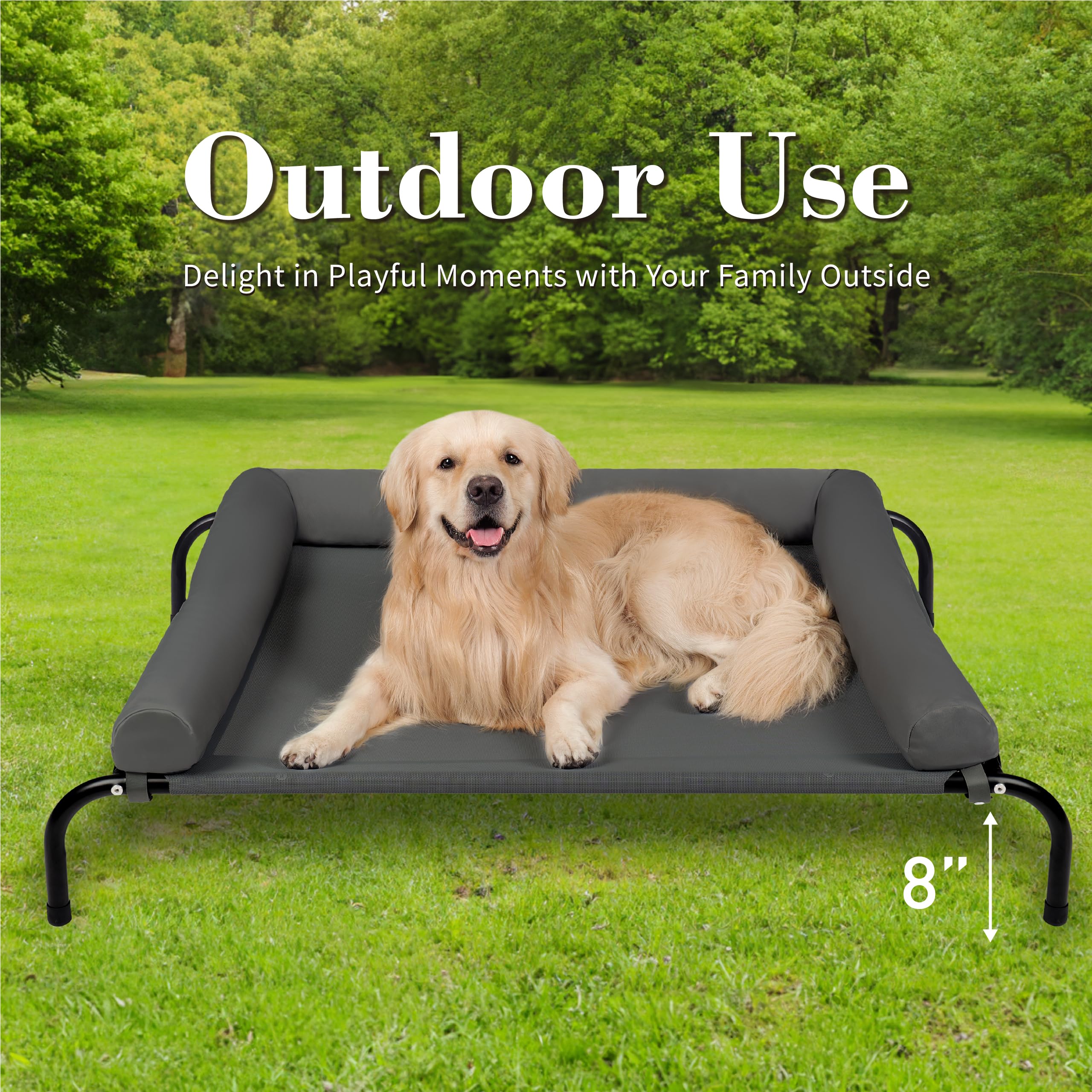 TJSOULER Cooling Elevated Dog Bed with Pillows,Portable Washable Raised Dog Cot Bed with Chew Proof Mesh and Metal Frame,No-Slip