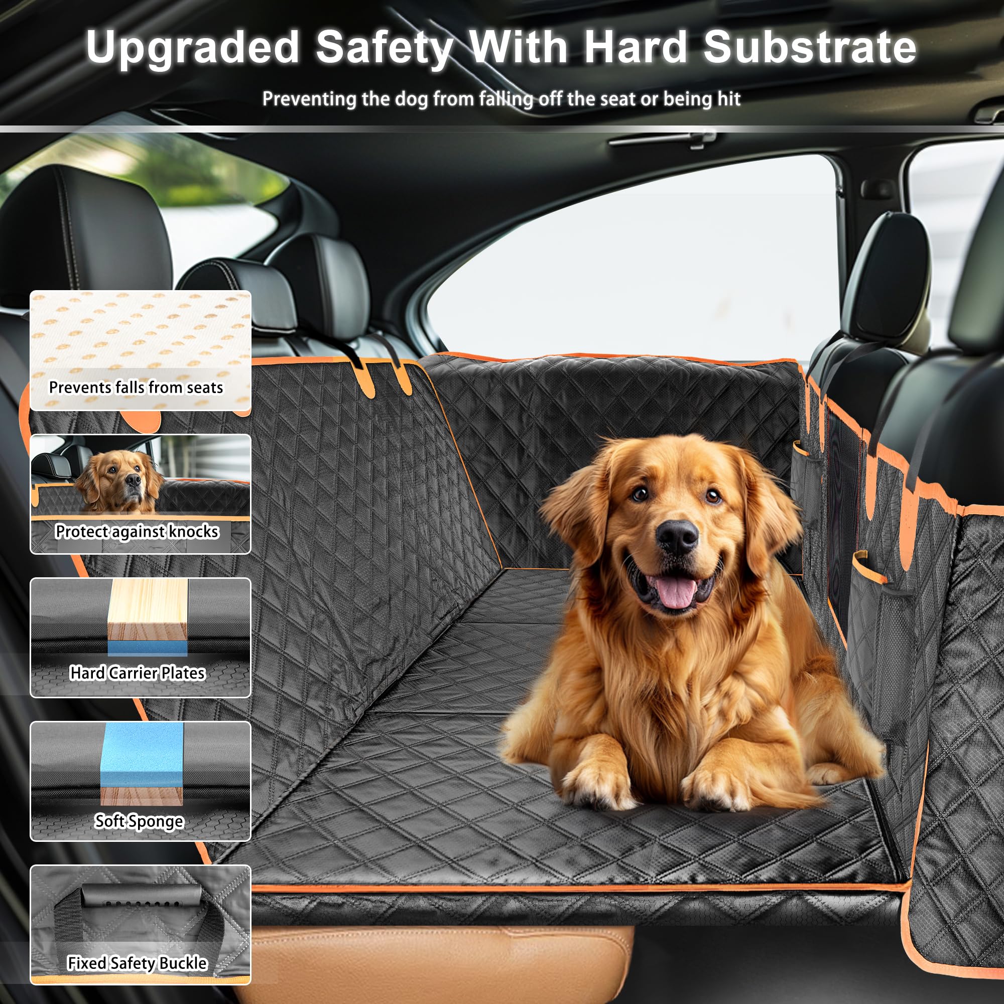 Dog Car Seat Cover For Back Seat, Hard Bottom Car Seat Cover For Dogs With Door Protectors For Traveling And Camping With Pets,