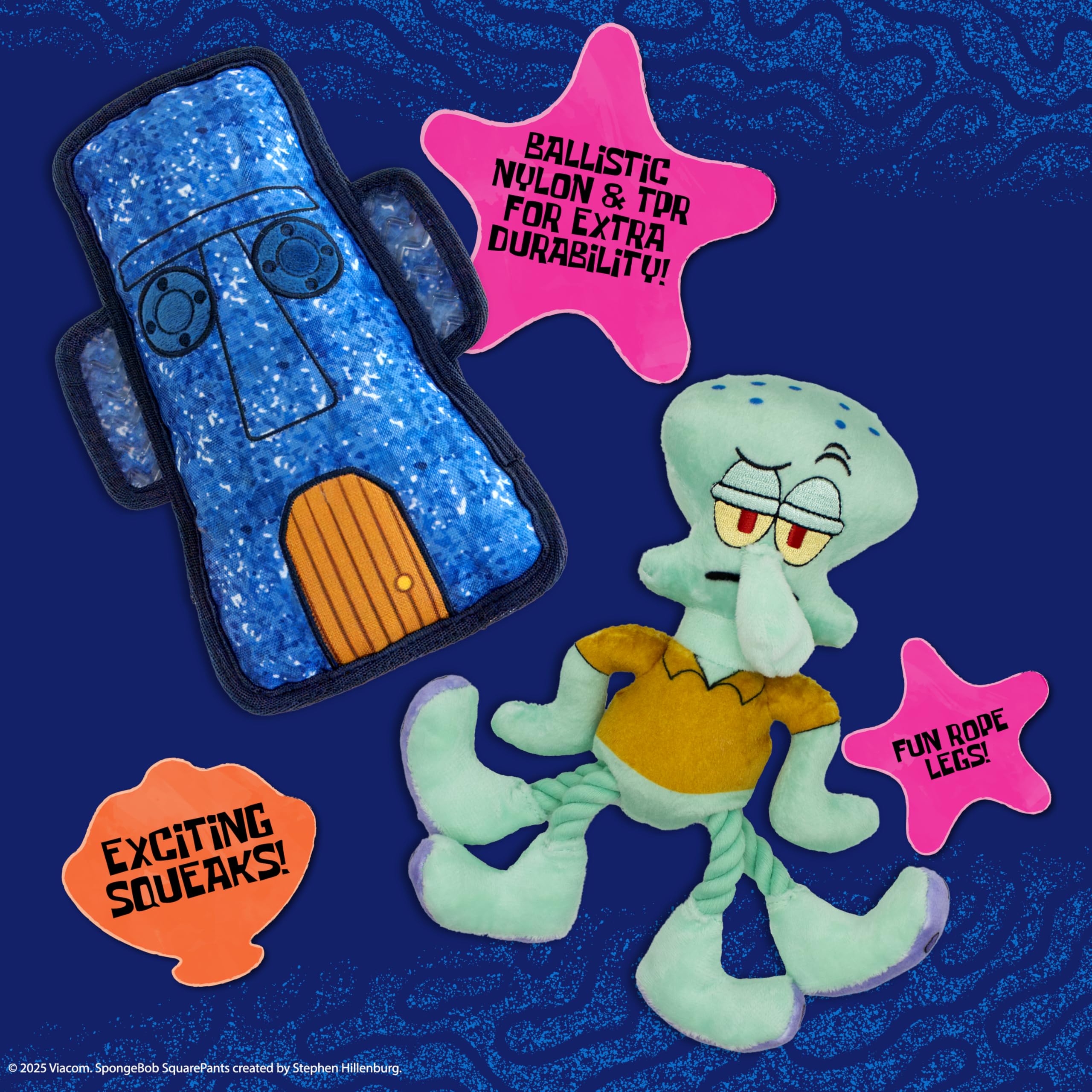 Design Lab, Inc. Spongebob Squarepants Official Merchandise | Squeaky Plush Dog Toys | 2-Pack Squidward & Tiki Dog Toys With Squ