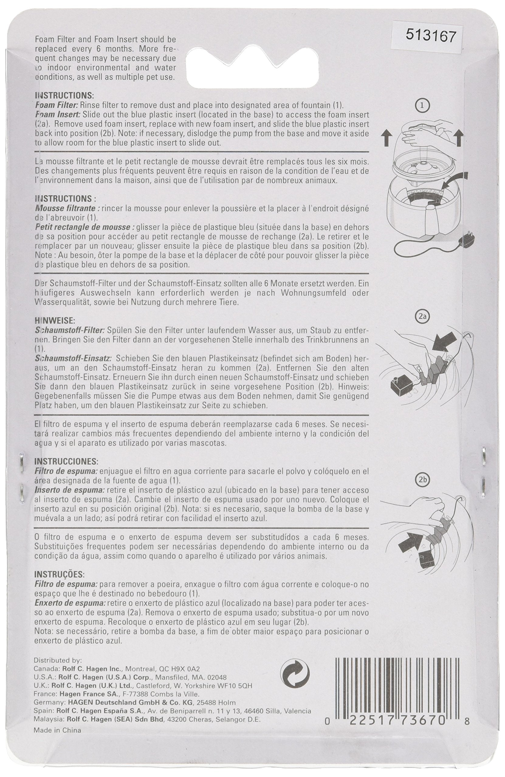 Dogit (4 Pack) Replacement Foam Insert For Fresh & Clear Large Dog Fountain (2 Packages With 2 Filters Per Package)