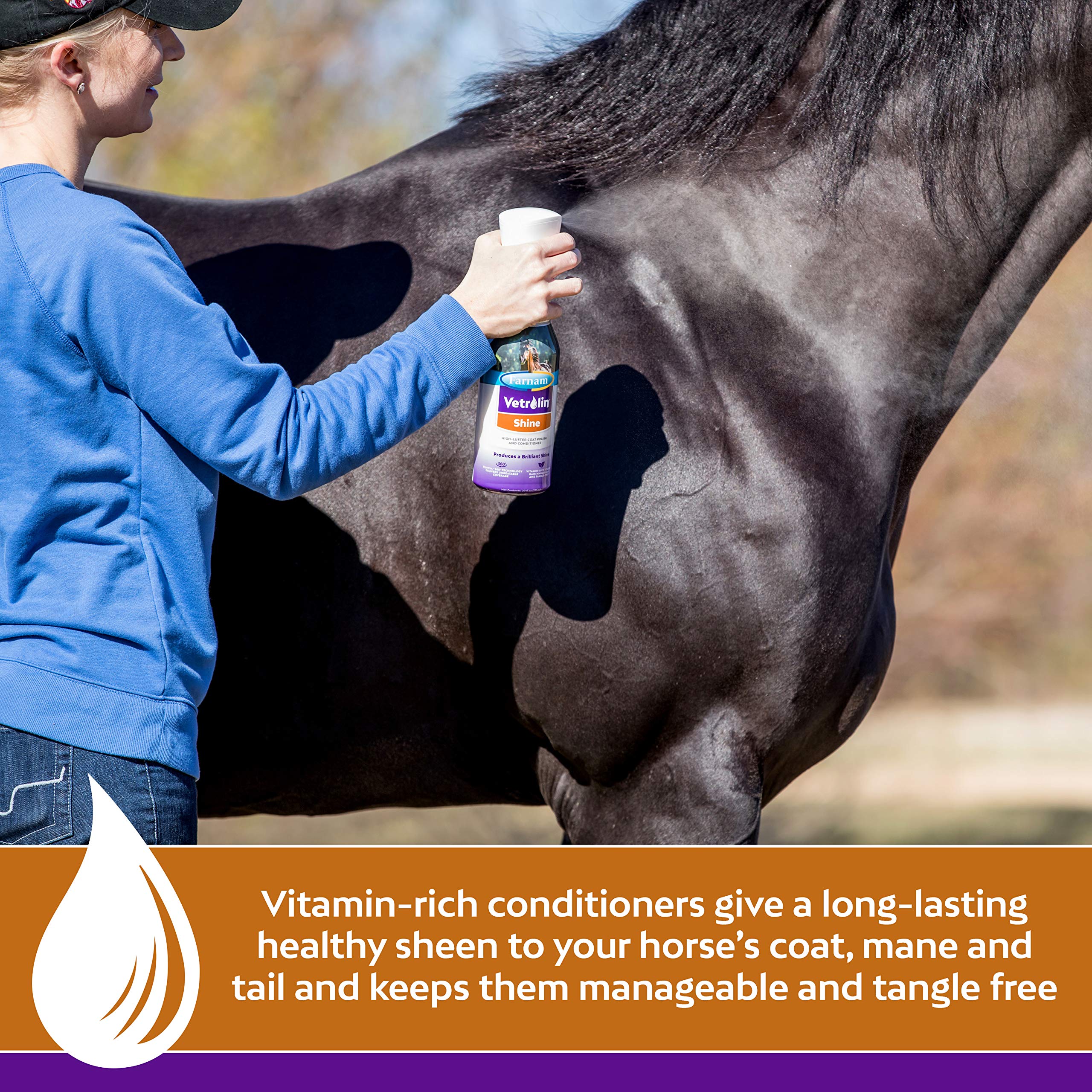 Farnam Vetrolin Shine Coat Conditioner And Shine, Non-Aerosol Continuous Spray For Horses And Dogs, 20 Ounces