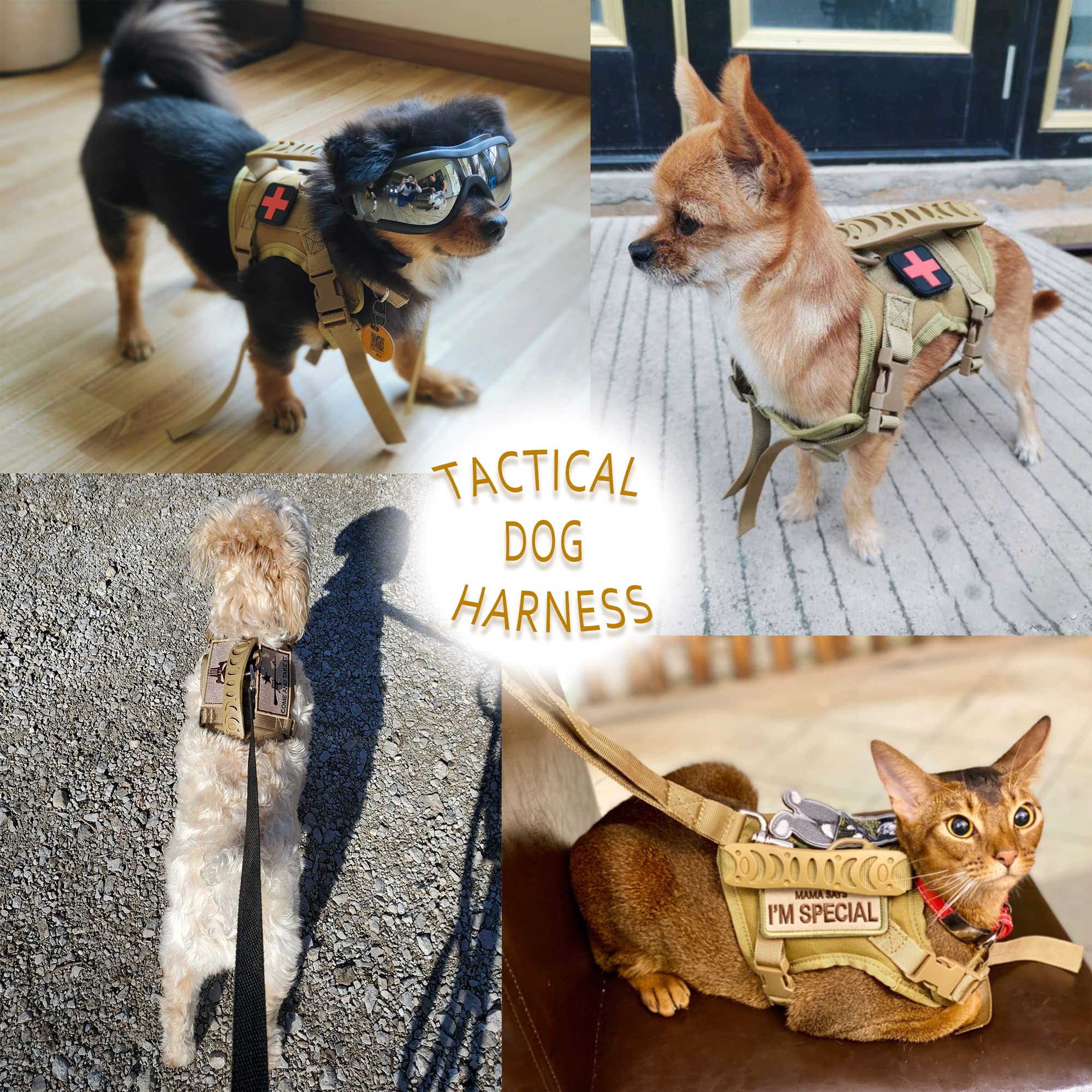 FXGOING Tactical Dog Harness - Adjustable K9 Vest, Nylon, XS, Brown, Model FXGOING001 for Outdoor Training
