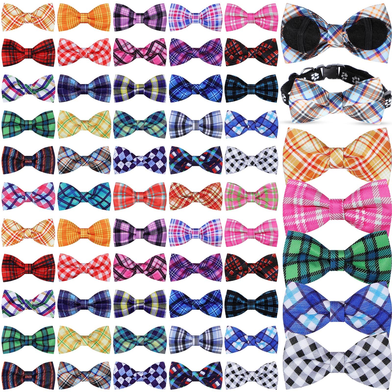 Cosblank 60 Pcs Plaid Dog Collar Bow Ties Bulk Dog Grooming Supplies Bowtie Accessories Puppy Bows Detachable Collar Charms For 