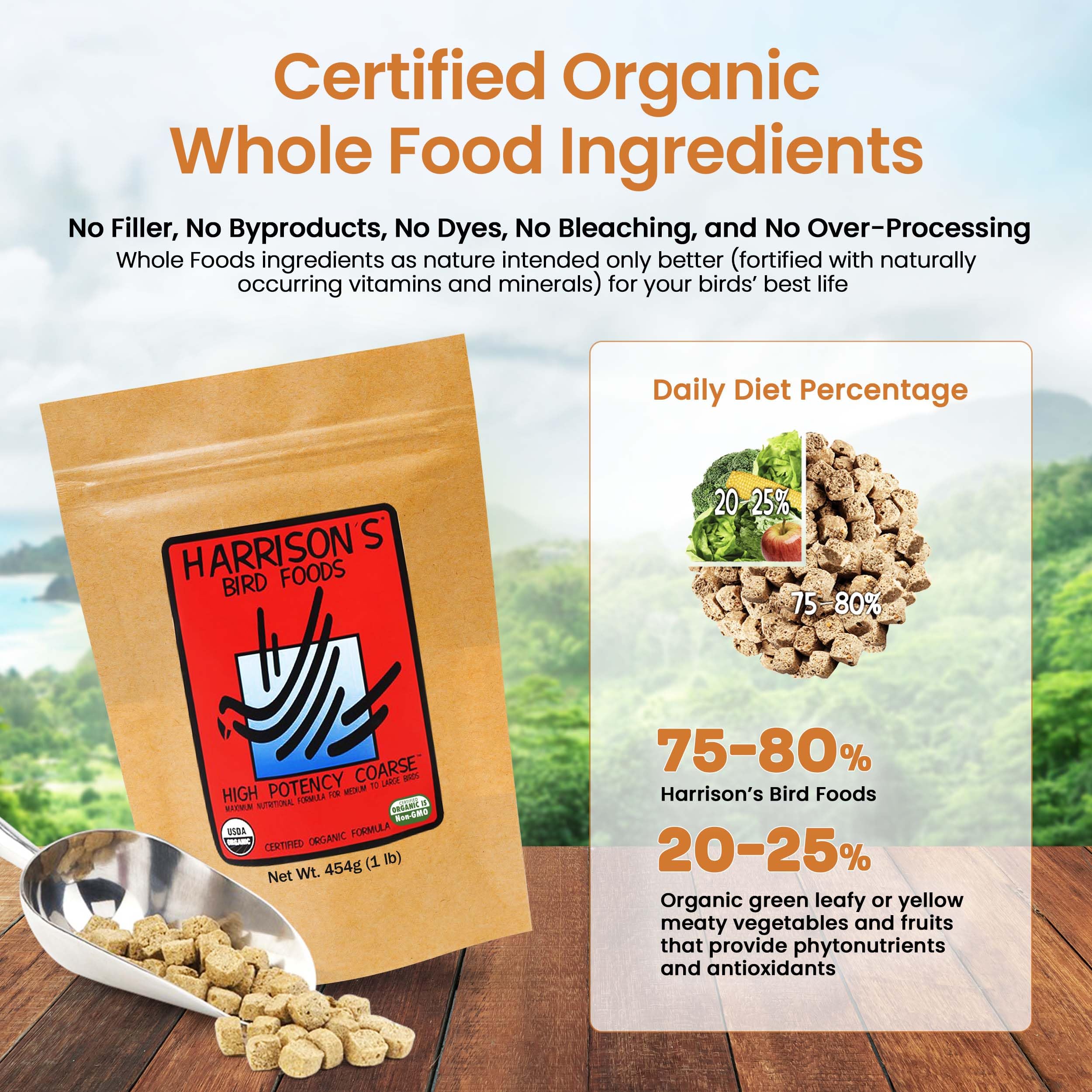 Harrison's Bird Foods High Potency Coarse Organic Bird Food, Vet-Developed, 1 lb, Non-GMO for Small to Medium Birds