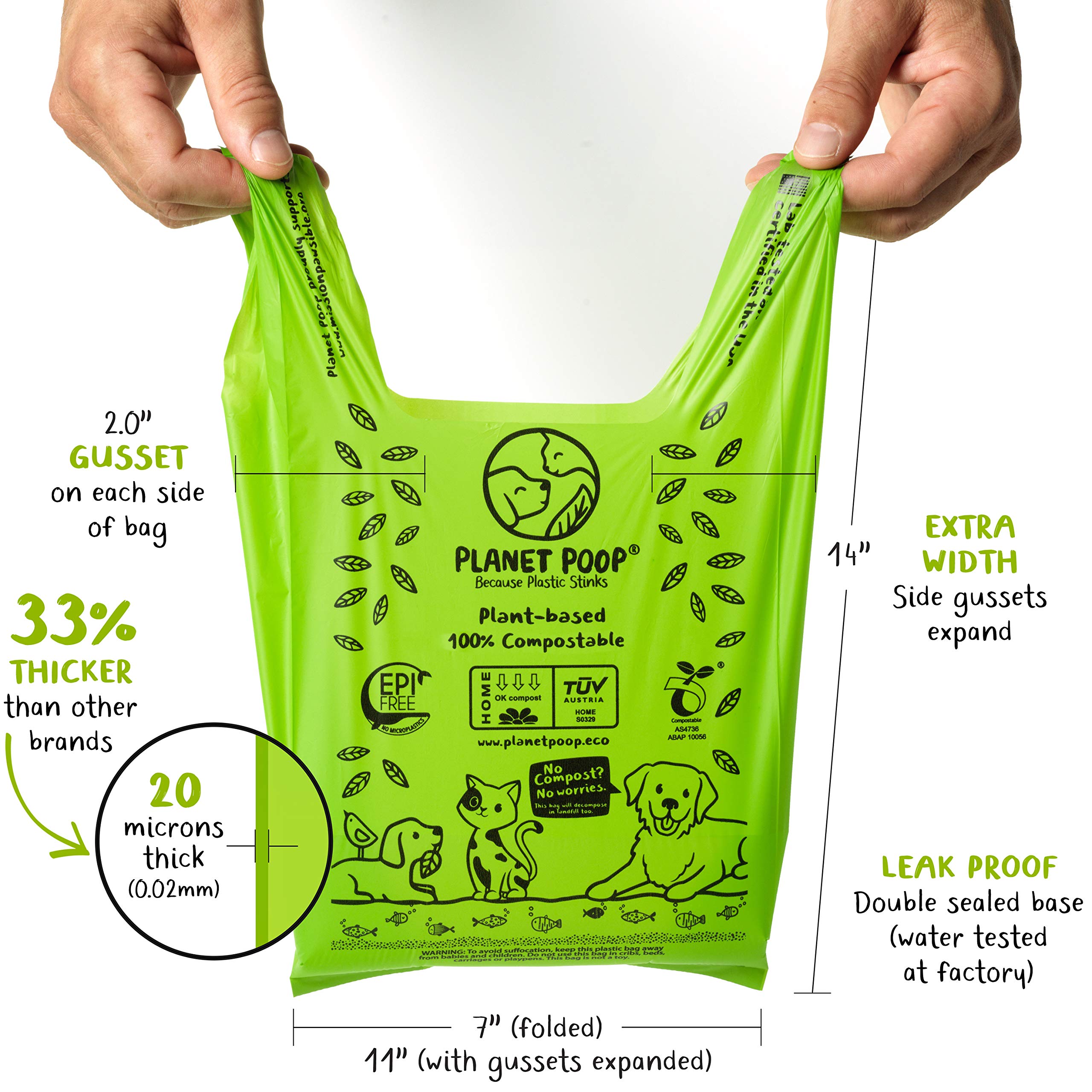 Planet Poop Home Compostable Dog Poop Bags With Handles, Large Single Roll 200 Grab & Go, Un-Scented Pet Waste Bag, Leakproof Fo