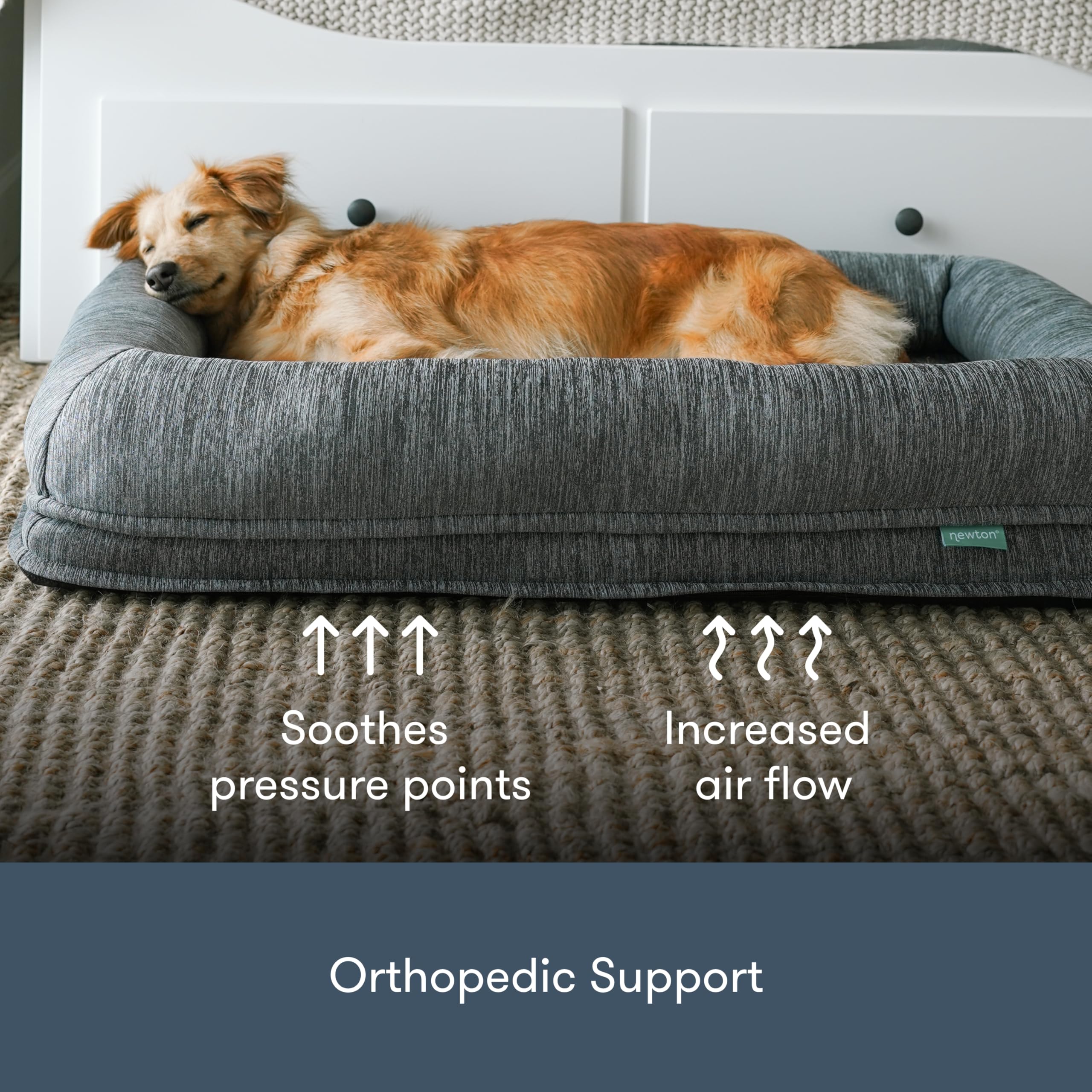 Newton Baby Large Grey Orthopedic Pet Bed - Washable Wovenaire Cover, Comfy & Durable Dog Essentials, Model 999-1402-HGY