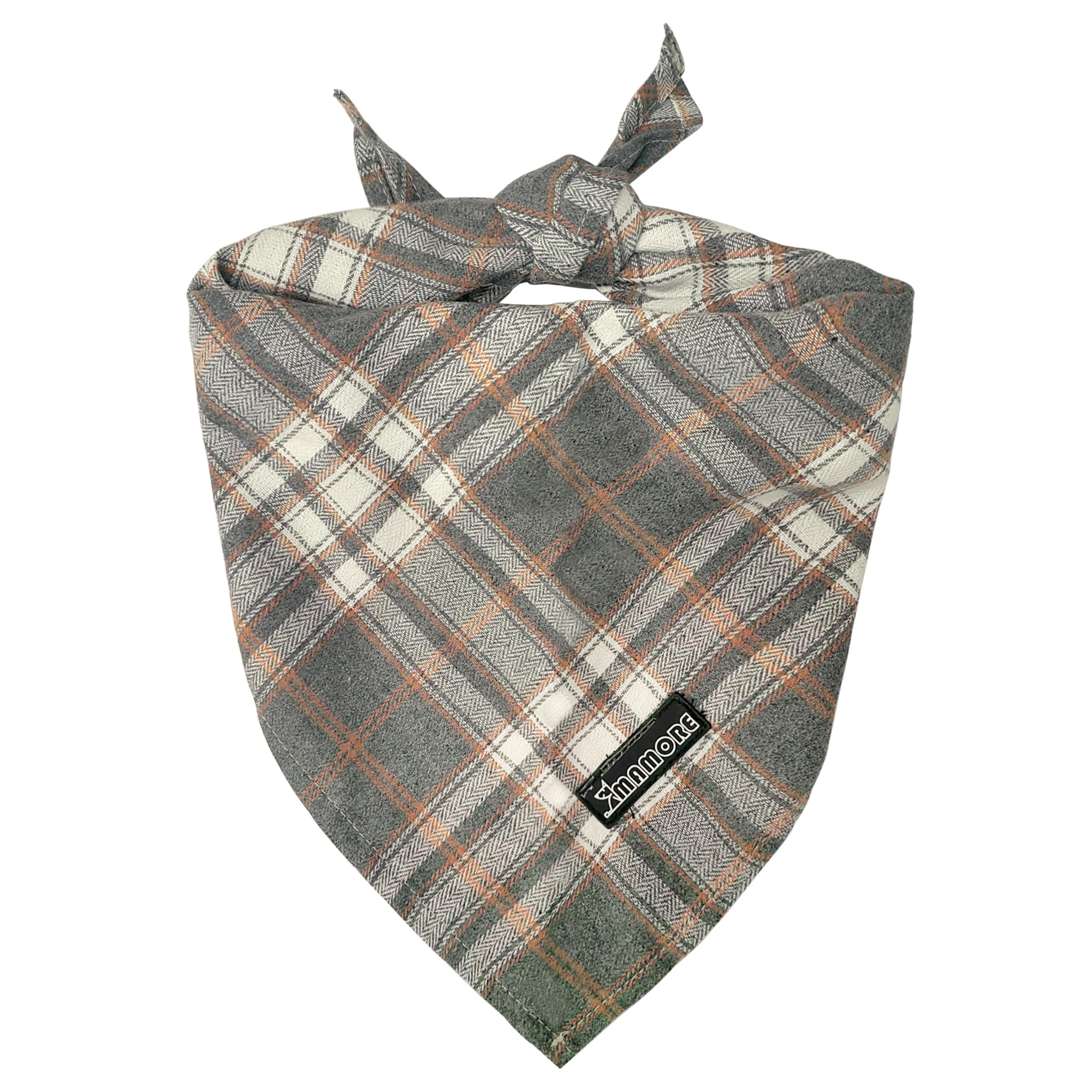 Adjustable Plaid Dog Bandanas,1Pc Soft Washable Cotton Triangle Bib Kerchief Scarfs For Small Medium Large Dogs And Cats (Grey, 