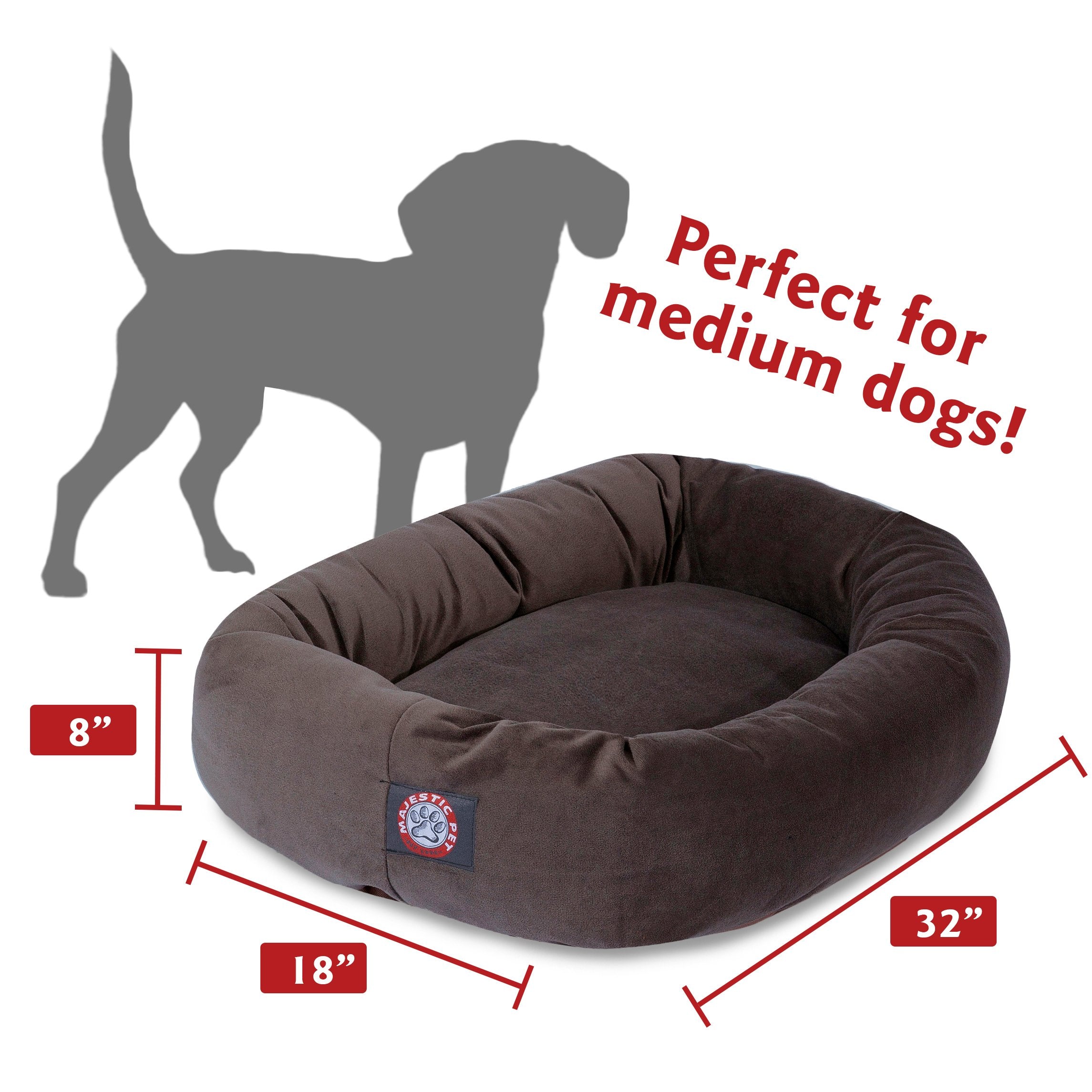 Majestic Pet 32 Inch Suede Calming Dog Bed Washable – Cozy Soft Round Dog Bed With Spine Support For Dogs To Rest Their Head - Fluffy Donut Dog Bed 32X23X7 (Inch) - Round Pet Bed Medium – Chocolate