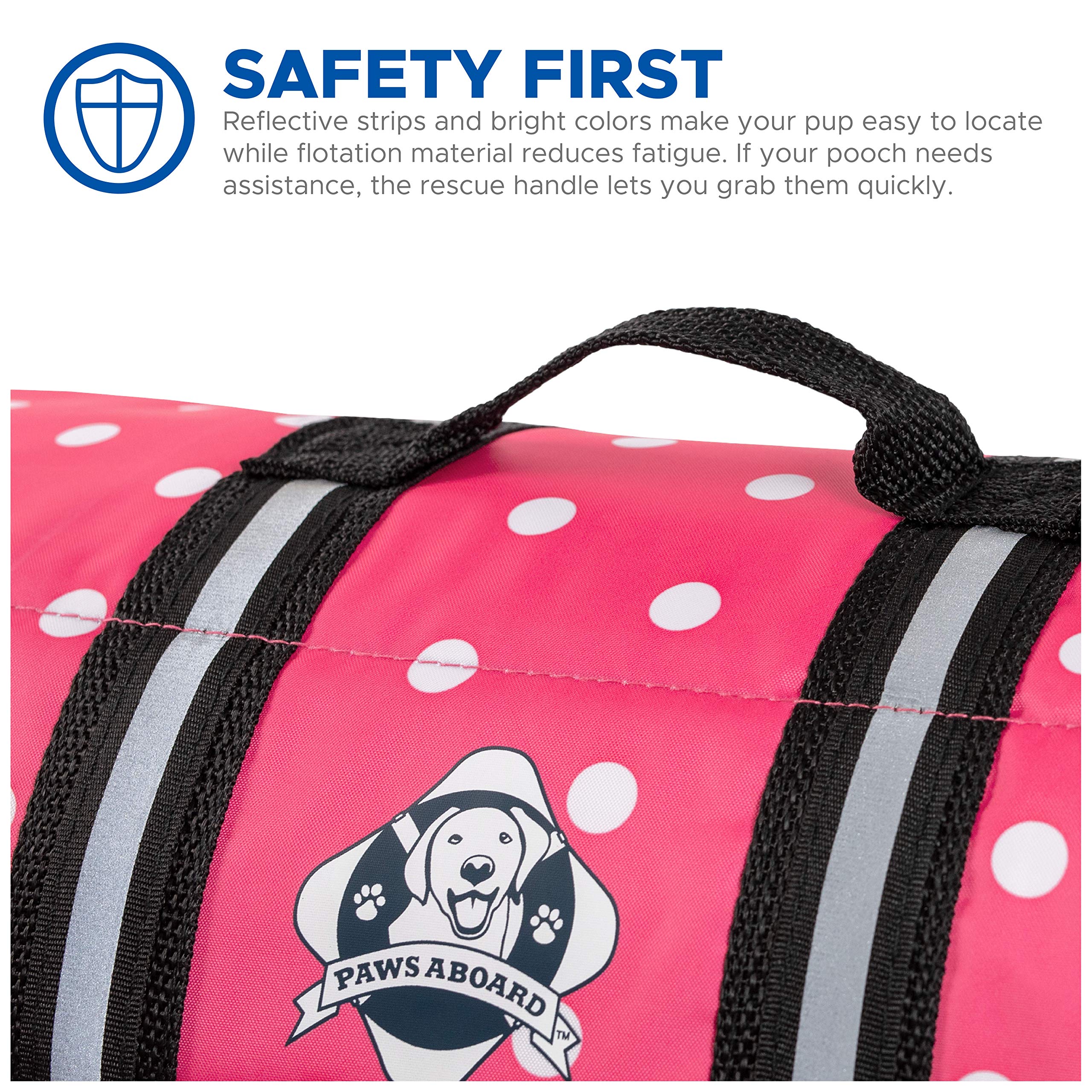 Paws Aboard Dog Life Jacket - Keep Your Canine Safe with a Neoprene Life Vest for Swimming and Boating - Available in Different Sizes, Color and Design to Choose - Pink & White Polka Dot, Medium