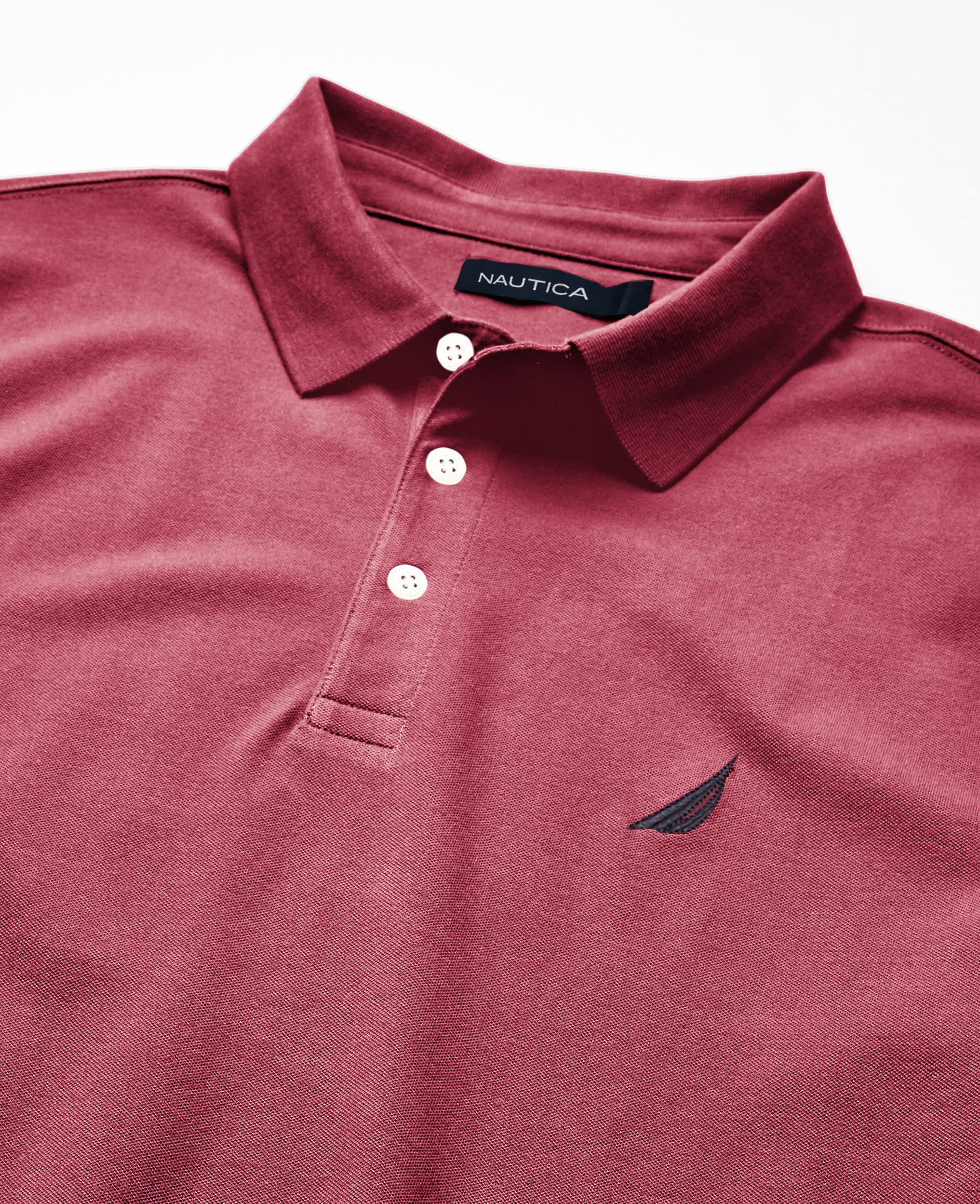 Nautica Mens Short Sleeve Solid Stretch cotton Pique Polo Shirt, Maroon, XX-Large