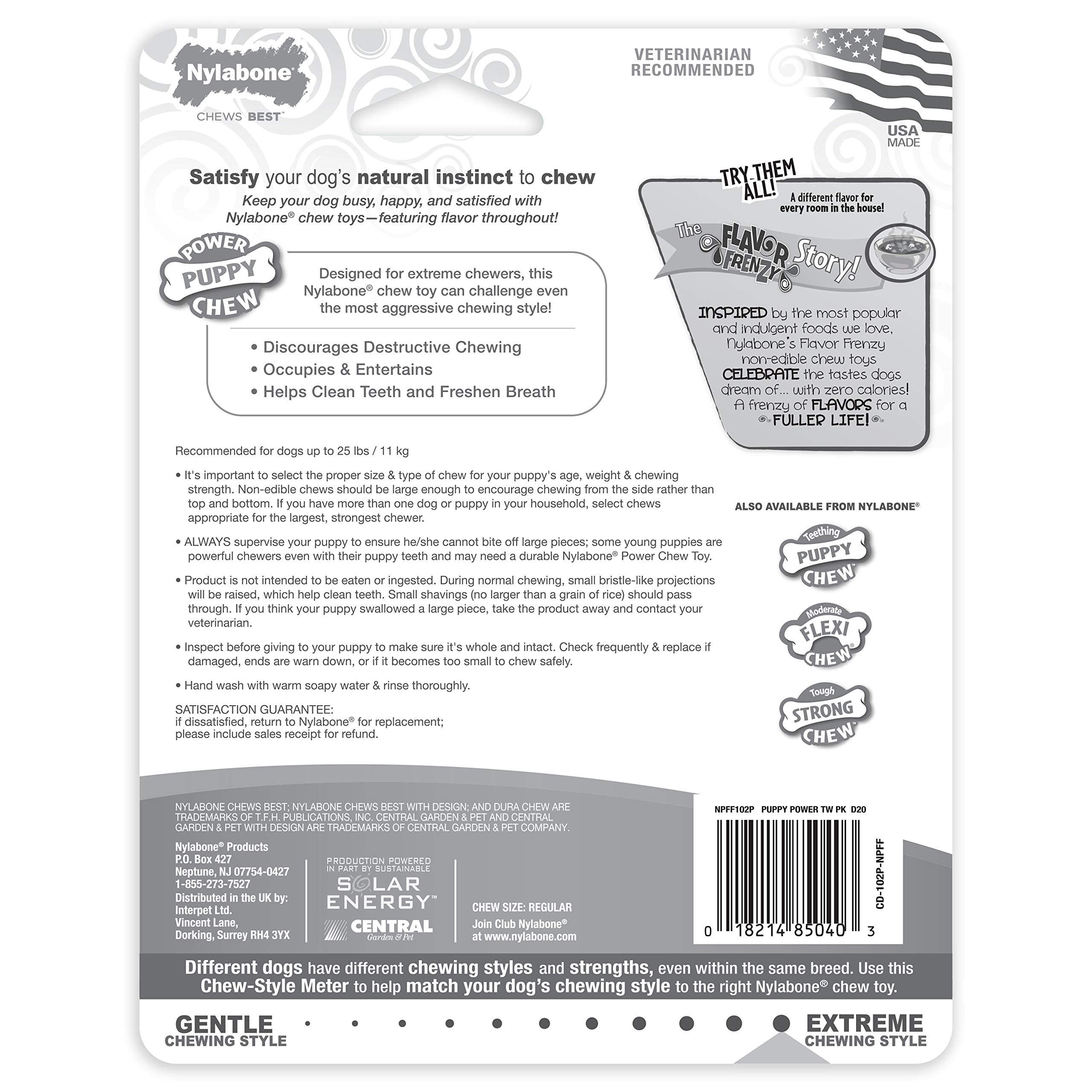 Nylabone Puppy Power Chew Toy - Tough And Durable Puppy Chew Toy For Teething - Puppy Supplies - Bacon & Beef Broth Flavor, Small (2 Count)