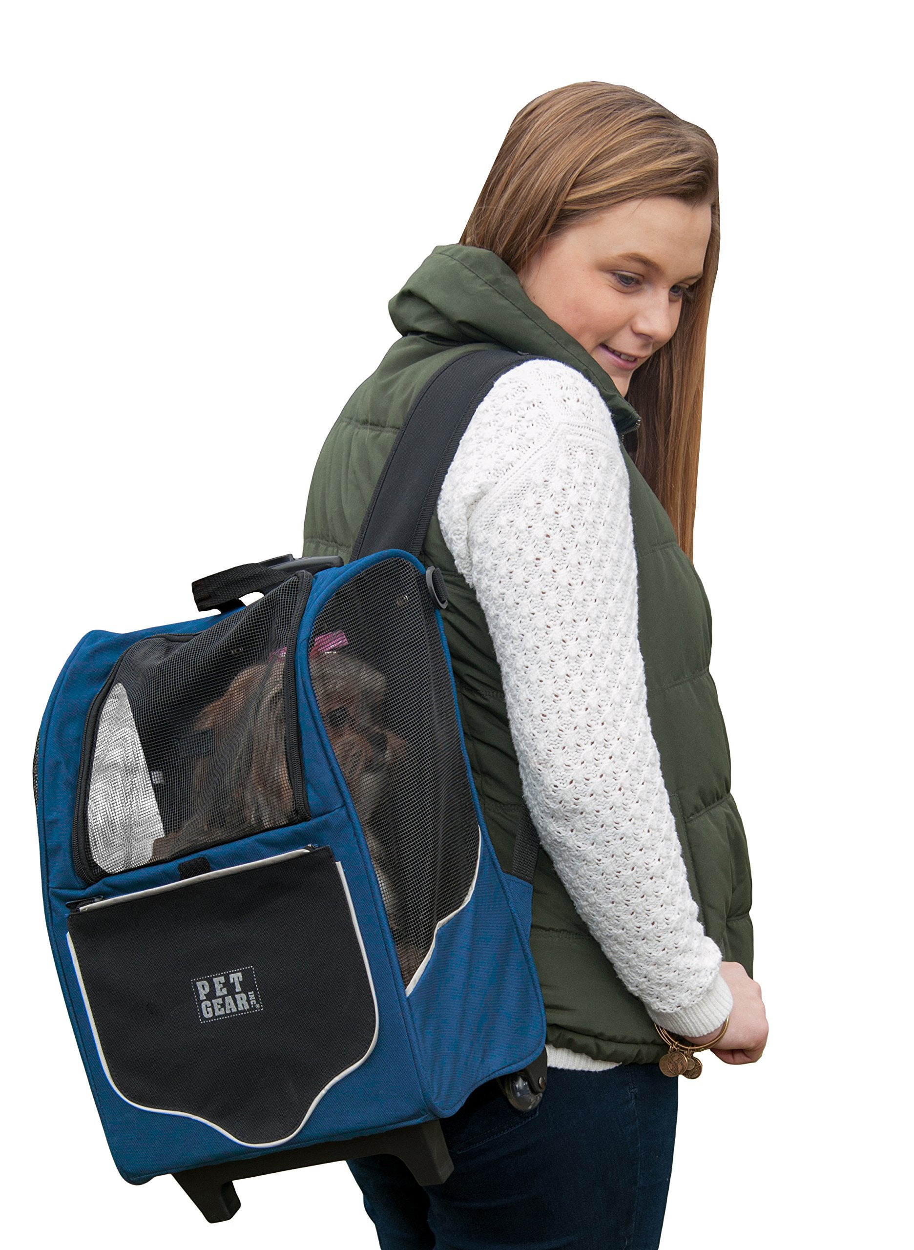 Pet Gear I-Go2 Sport Roller Backpack, Travel Carrier, Car Seat For Cats/Dogs, Mesh Ventilation, Included Tether, Telescoping Han