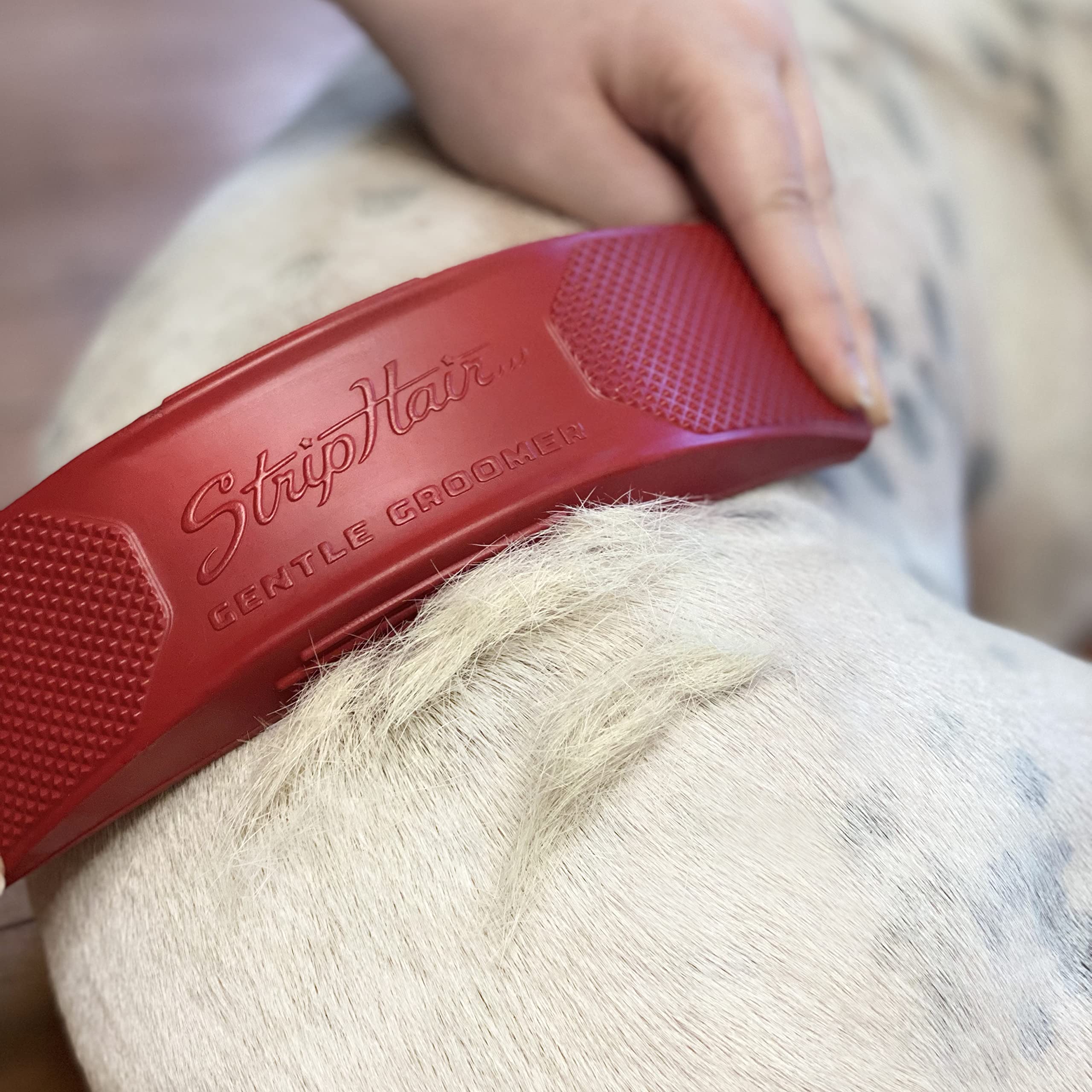 Striphair Gentle Groomer - Original For Horses Dogs 6-In-1 Shedding Grooming Massage (Soft Red)