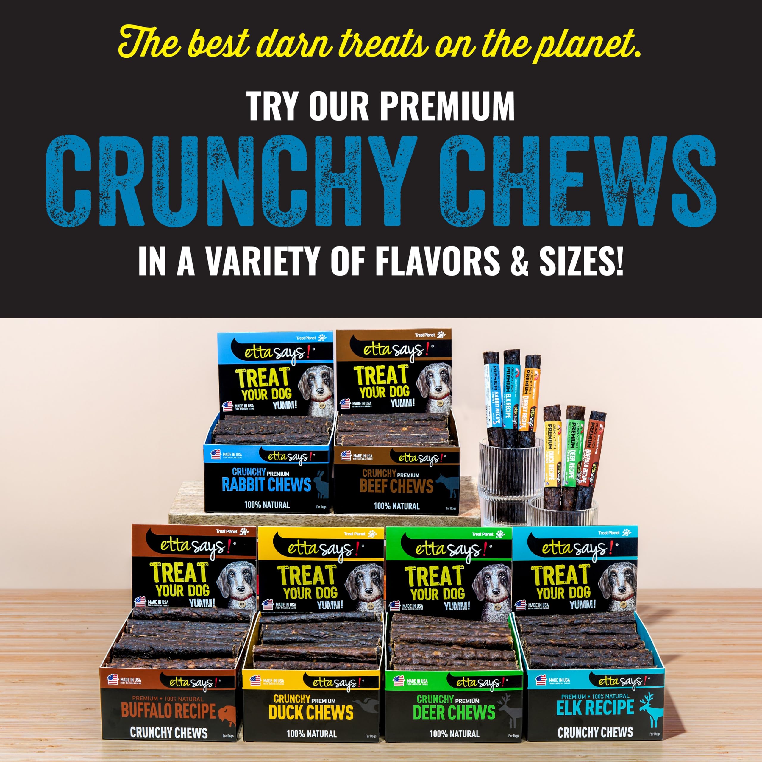 etta says! Premium Crunchy 7 Rabbit Dog Chews - Grain-Free Dog Treats, Good for Teeth, Easy to Digest - Made in The USA (20 Coun