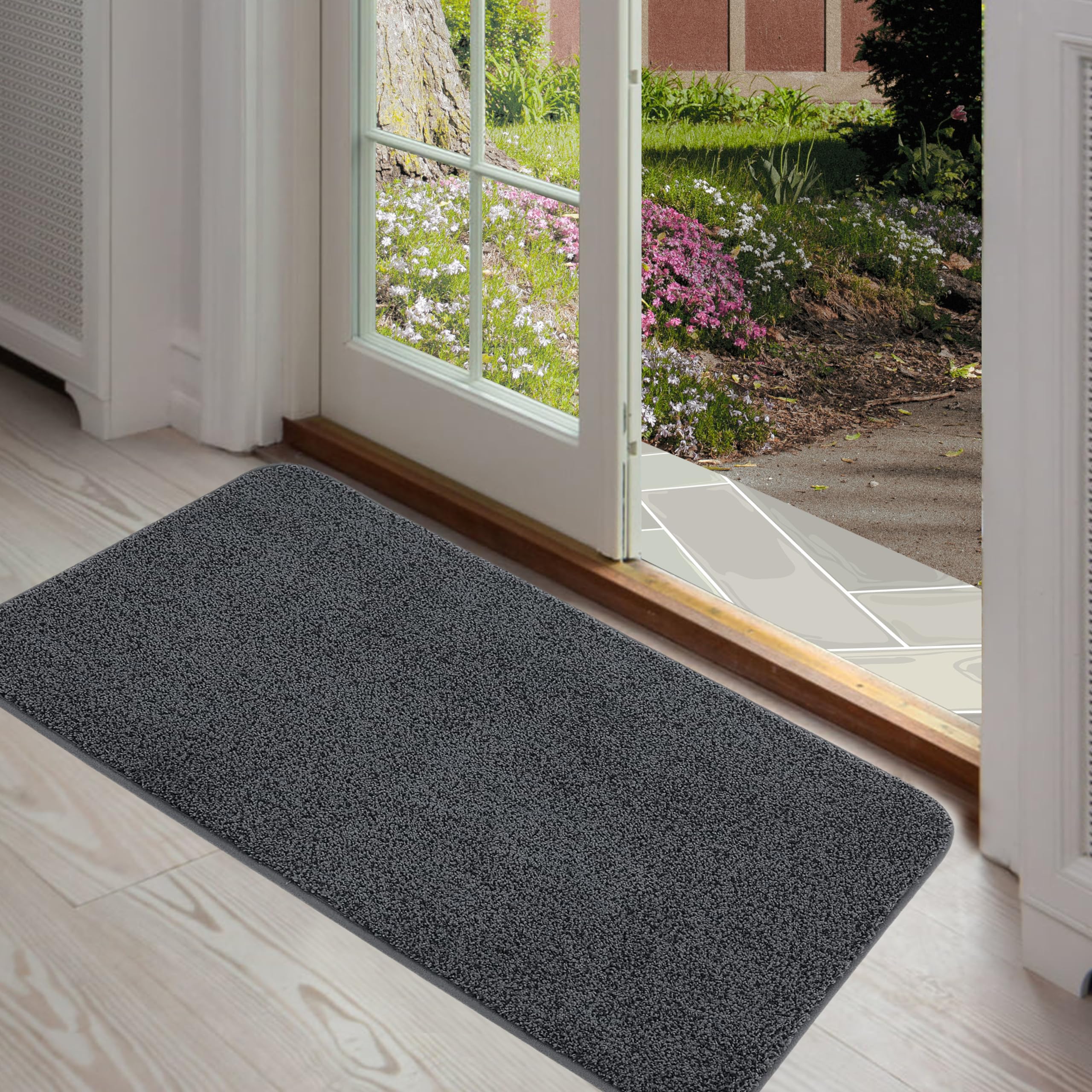 ITSOFT Dirt Trapper Indoor Door Mat & Entrance Rug for Wet Muddy Shoes and Pet Paws, Non-Slip Machine Washable, Shoe Scraper, Ab