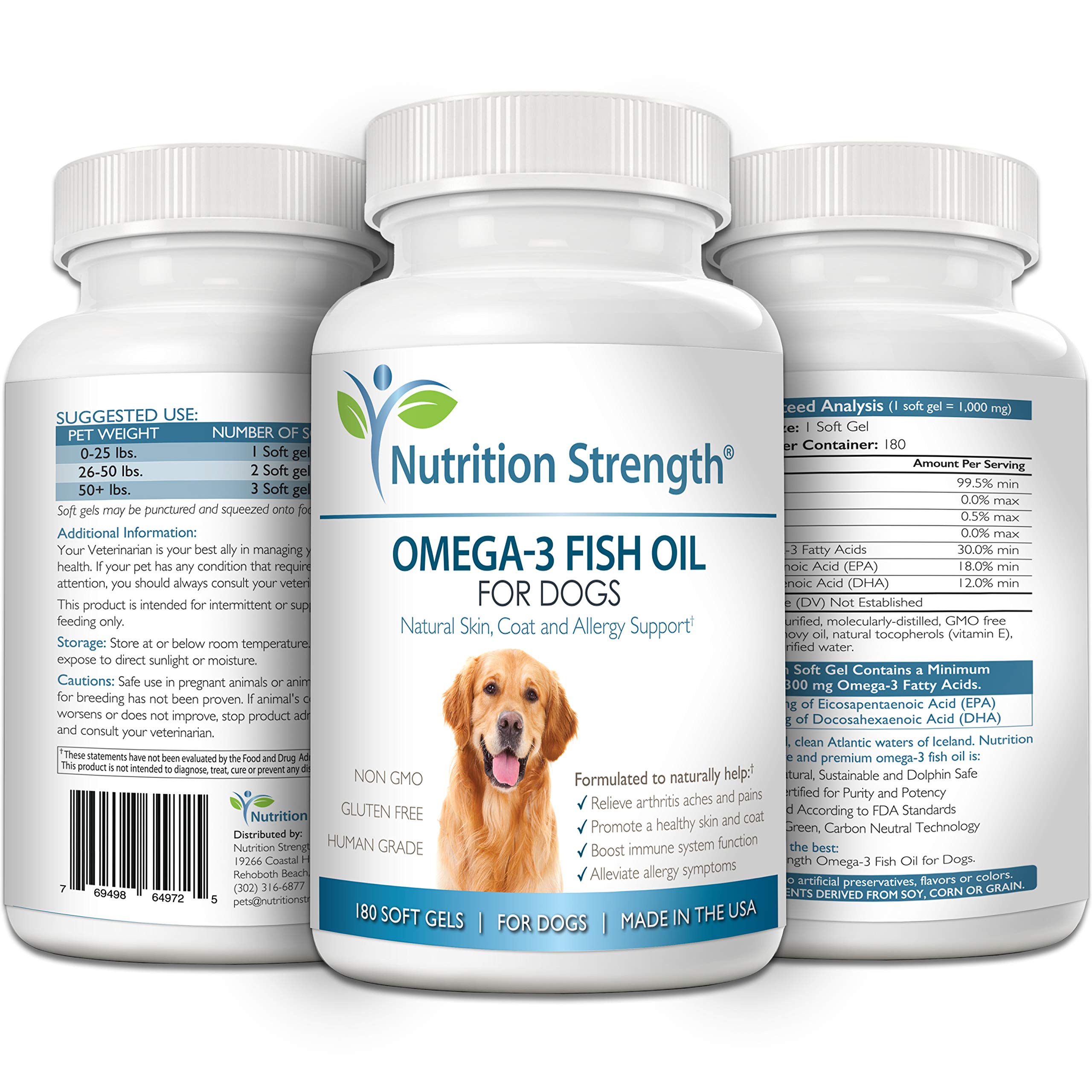 Nutrition Strength Omega 3 Fish Oil Soft Gels for Dogs with EPA & DHA Fatty Acids for Heart, Skin, Coat & Allergy Support, Hip &