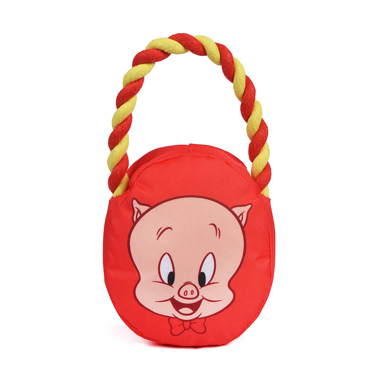 Looney Tunes For Pets Porky Pig Rope Head Stuffed Dog Toy For All Dogs | Red And Yellow Character Plush Fabric Toy For Dogs | Cute Rope Canvas Dog Toy