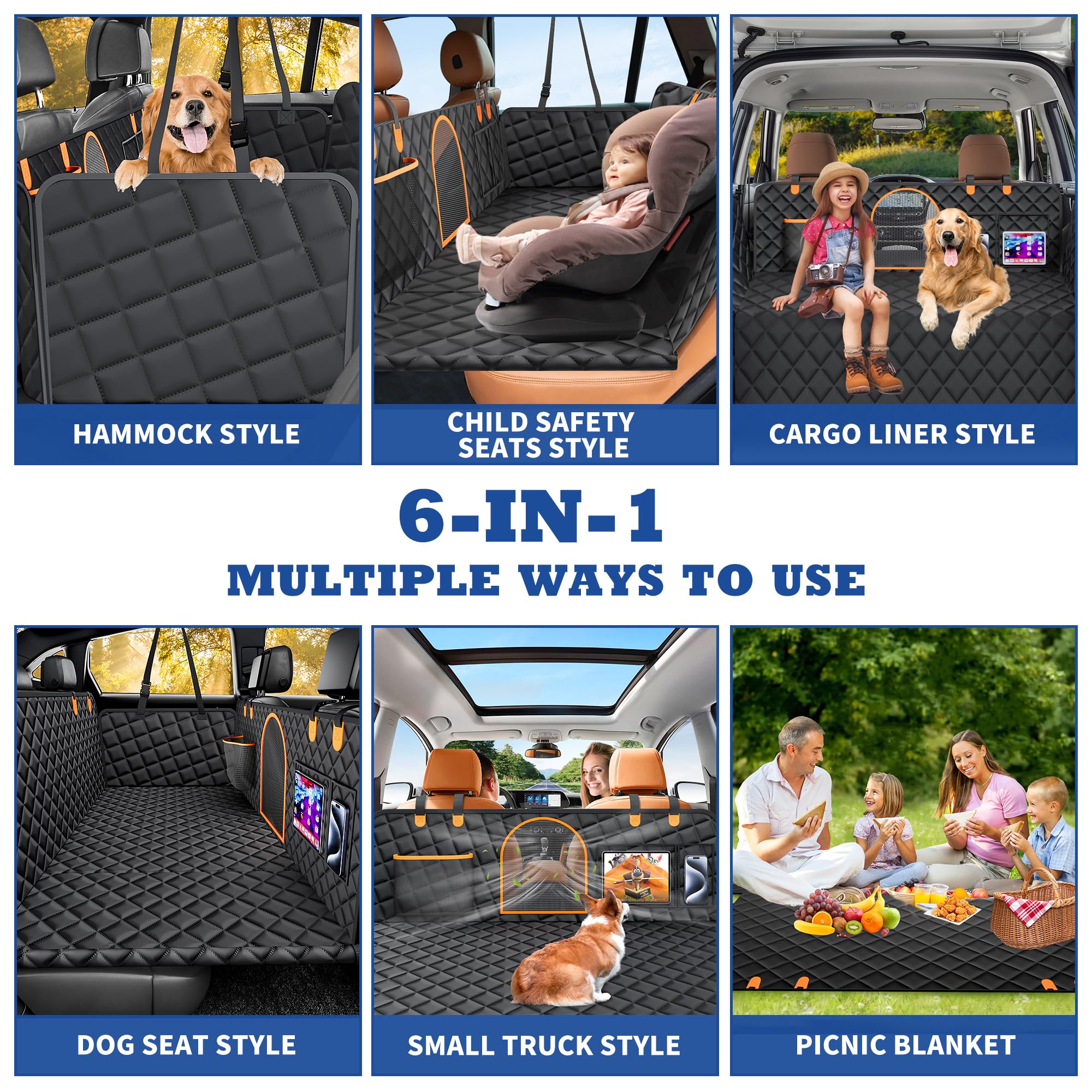 Geotick Dog Back Seat Extender For Truck, Hard Bottom Dog Car Seat Cover-Strong Support Waterproof Scratch-Proof Pet Hammock For