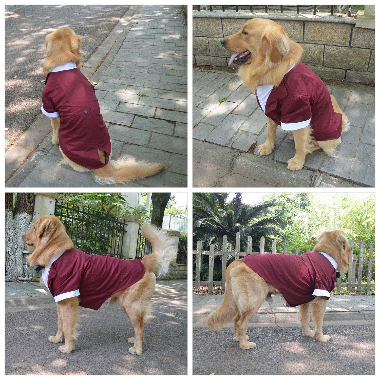 Lovelonglong Pet Costume Dog Suit Formal Tuxedo With Black Bow Tie For Large Medium Small Dogs Cat Wedding Clothes Reddish Brown L-M