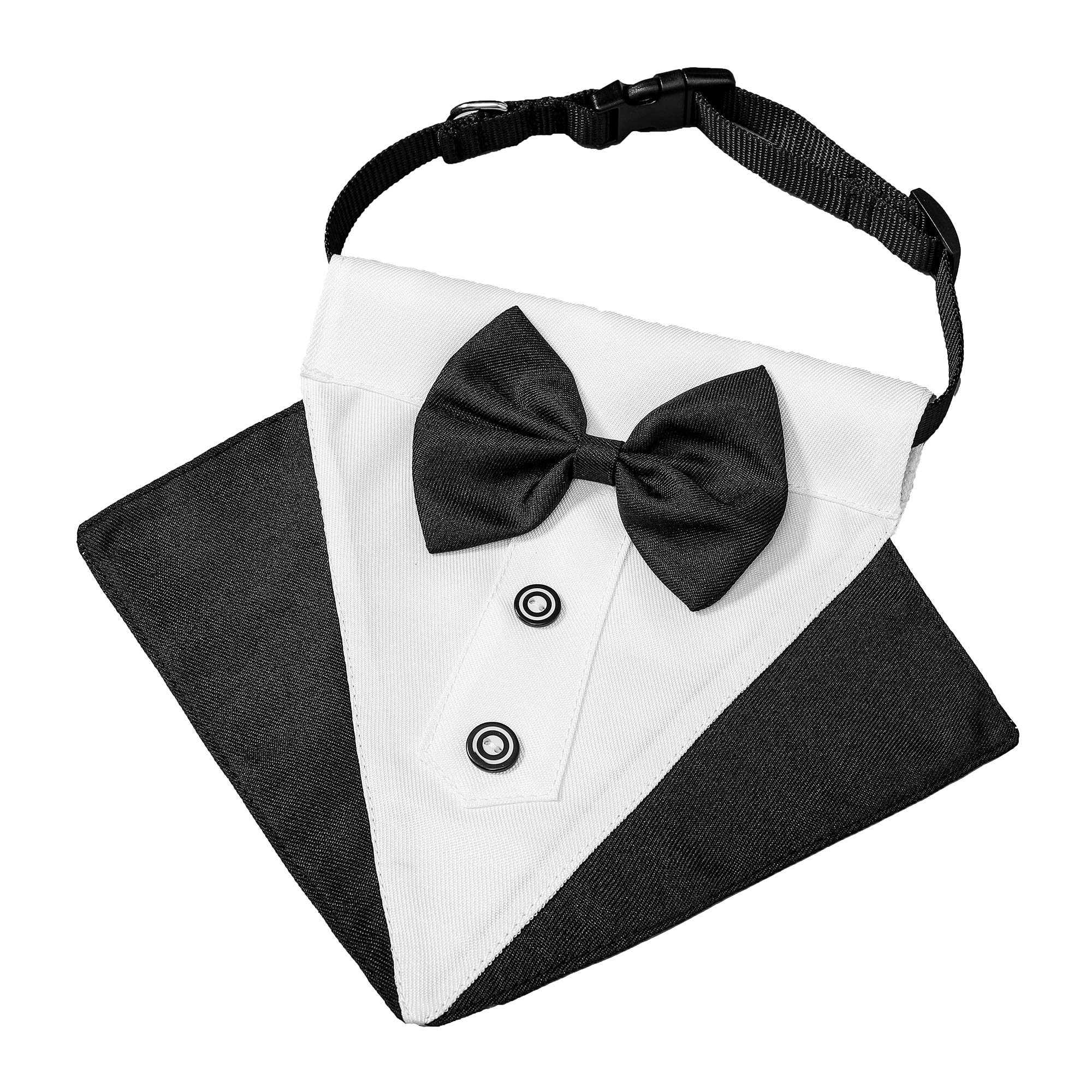Adoggygo Formal Dog Tuxedo Wedding Dog Bandana Collar Dog Collar With Bow Tie Adjustable Dog Bowtie Collar Bandana For Small Medium Large Dog Pet (Medium, Black)